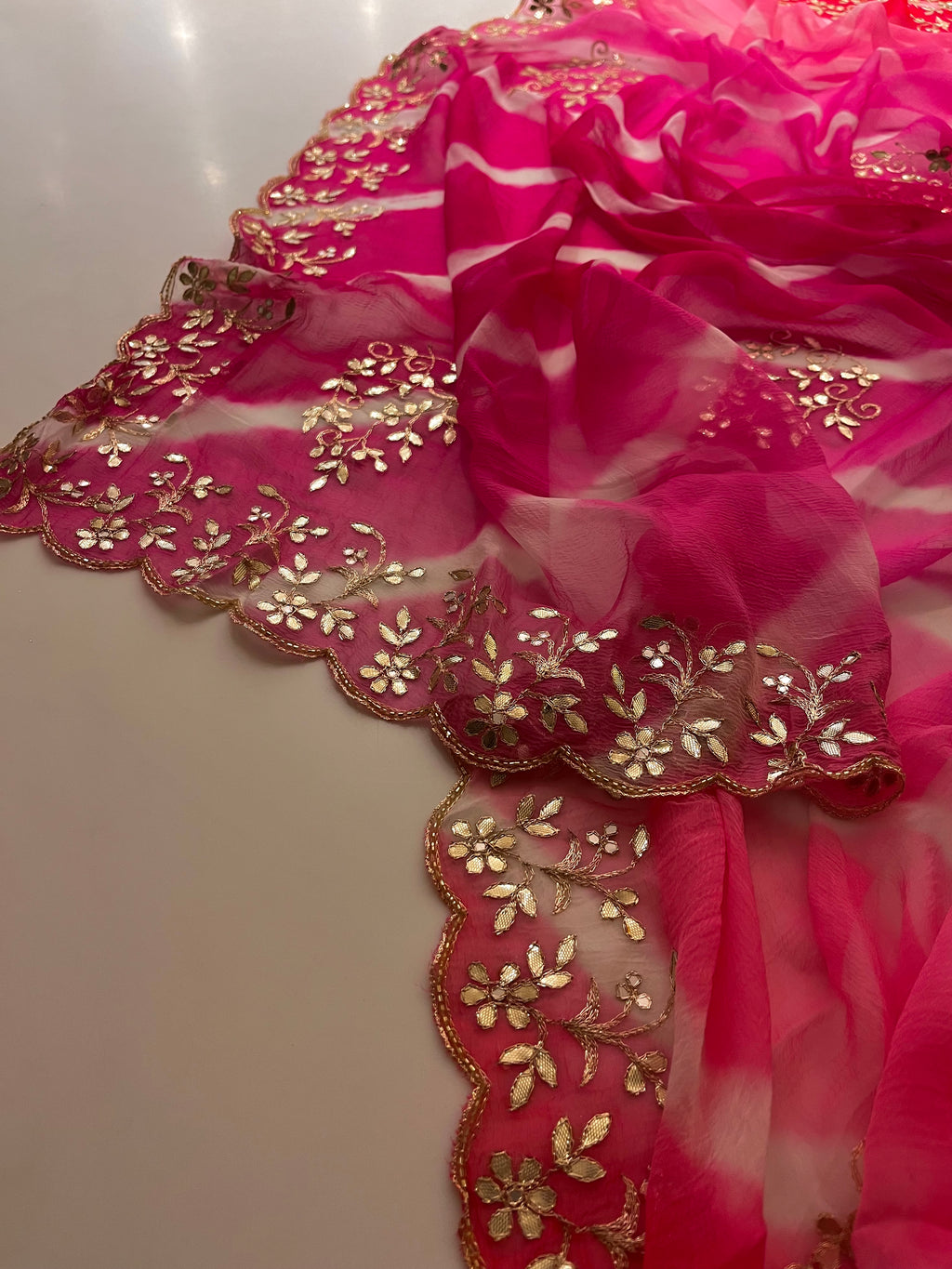 Pink Leheriya Gotta patti saree