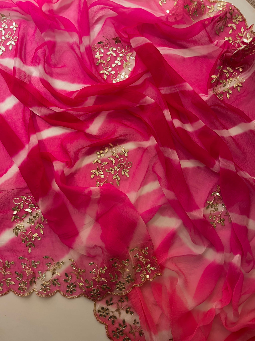 Pink Leheriya Gotta patti saree