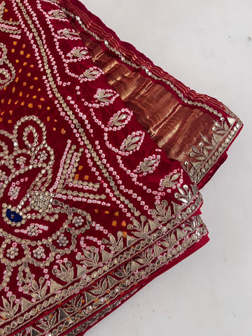 Paheli Bandhej Pure Gajji silk saree