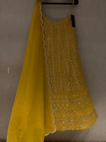 Mustard yellow Lucknowi lehenga set