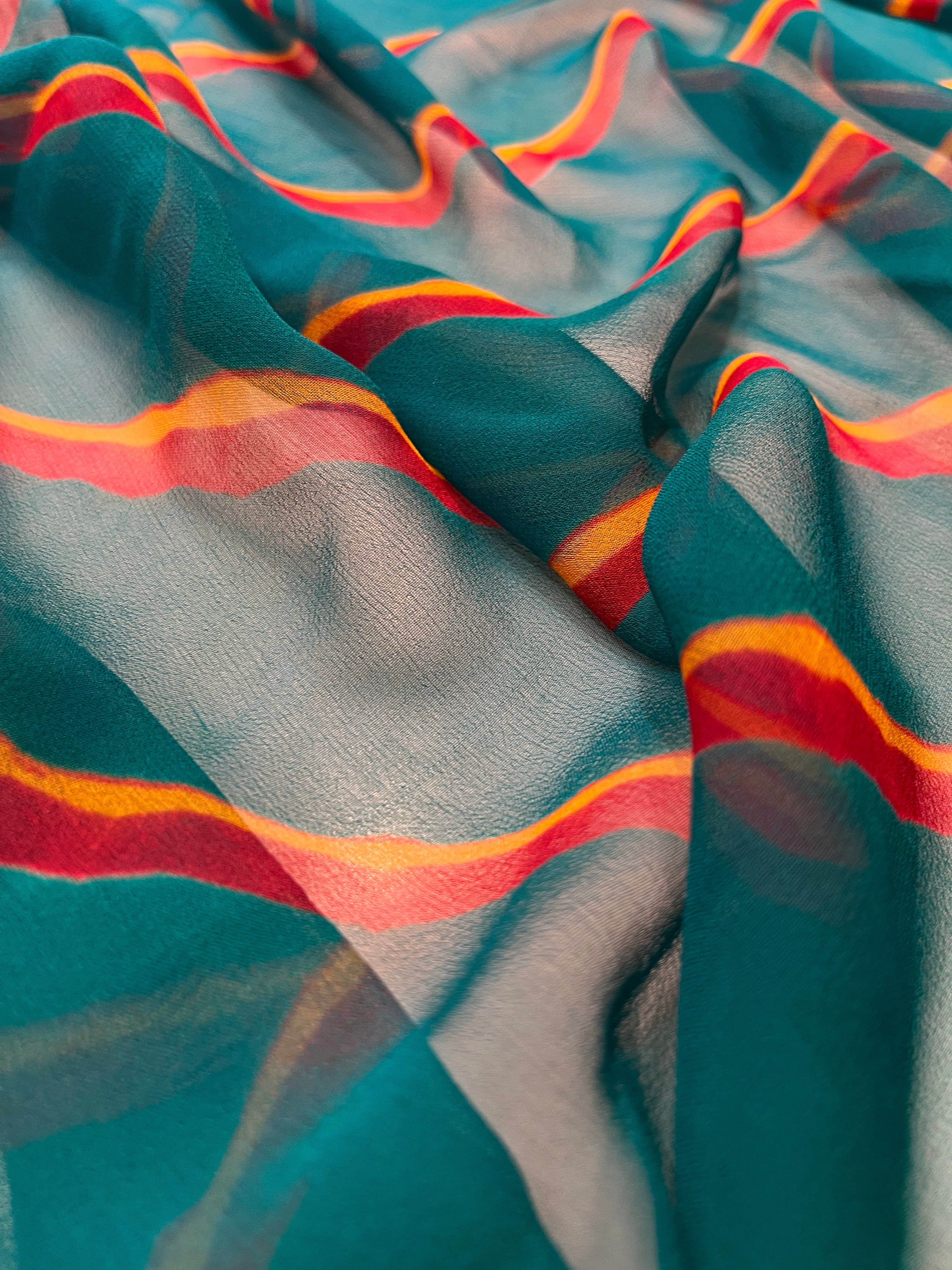 Rama Green pure chiffon leheriya saree