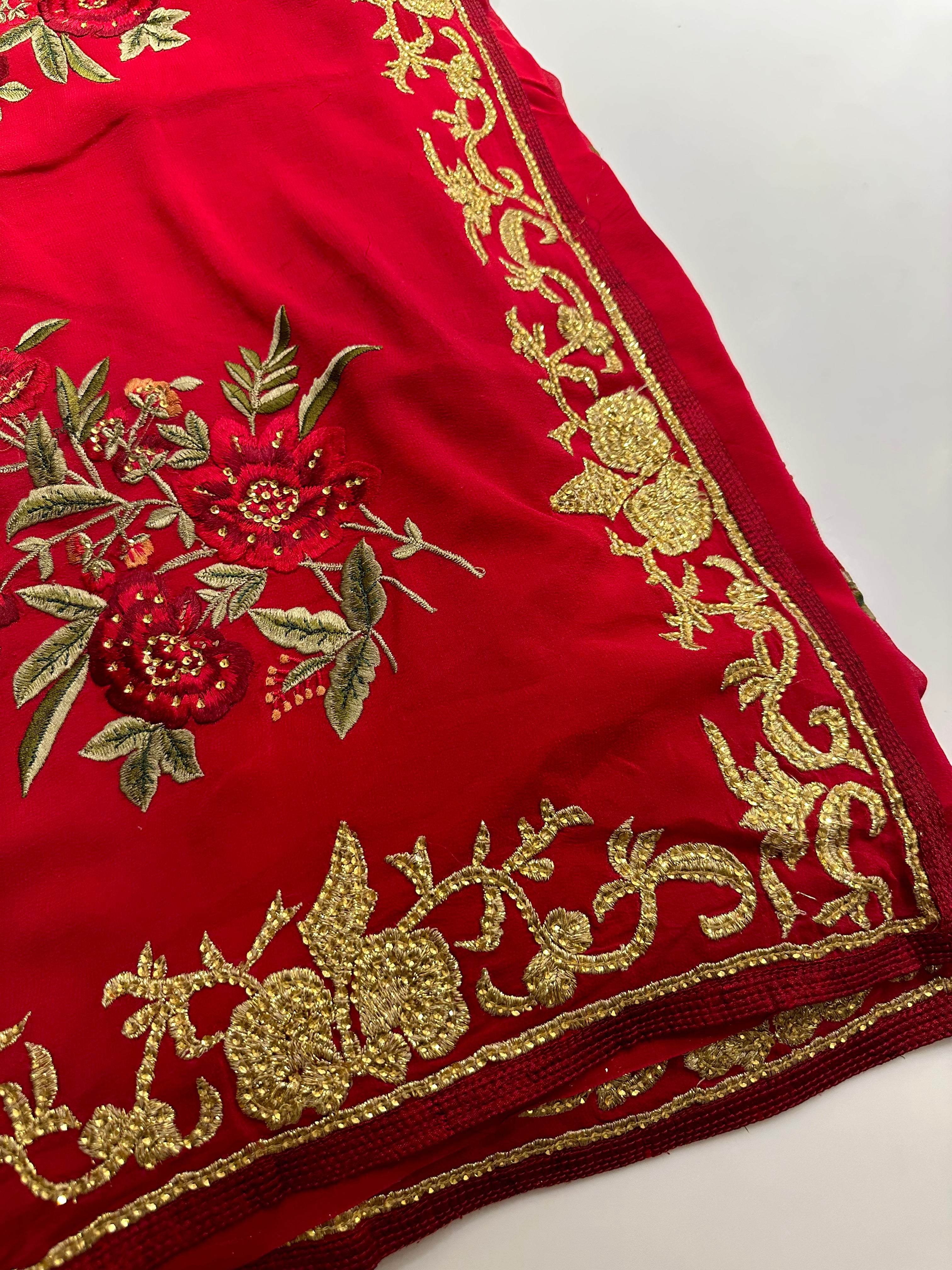 Pure Georgette Red saree