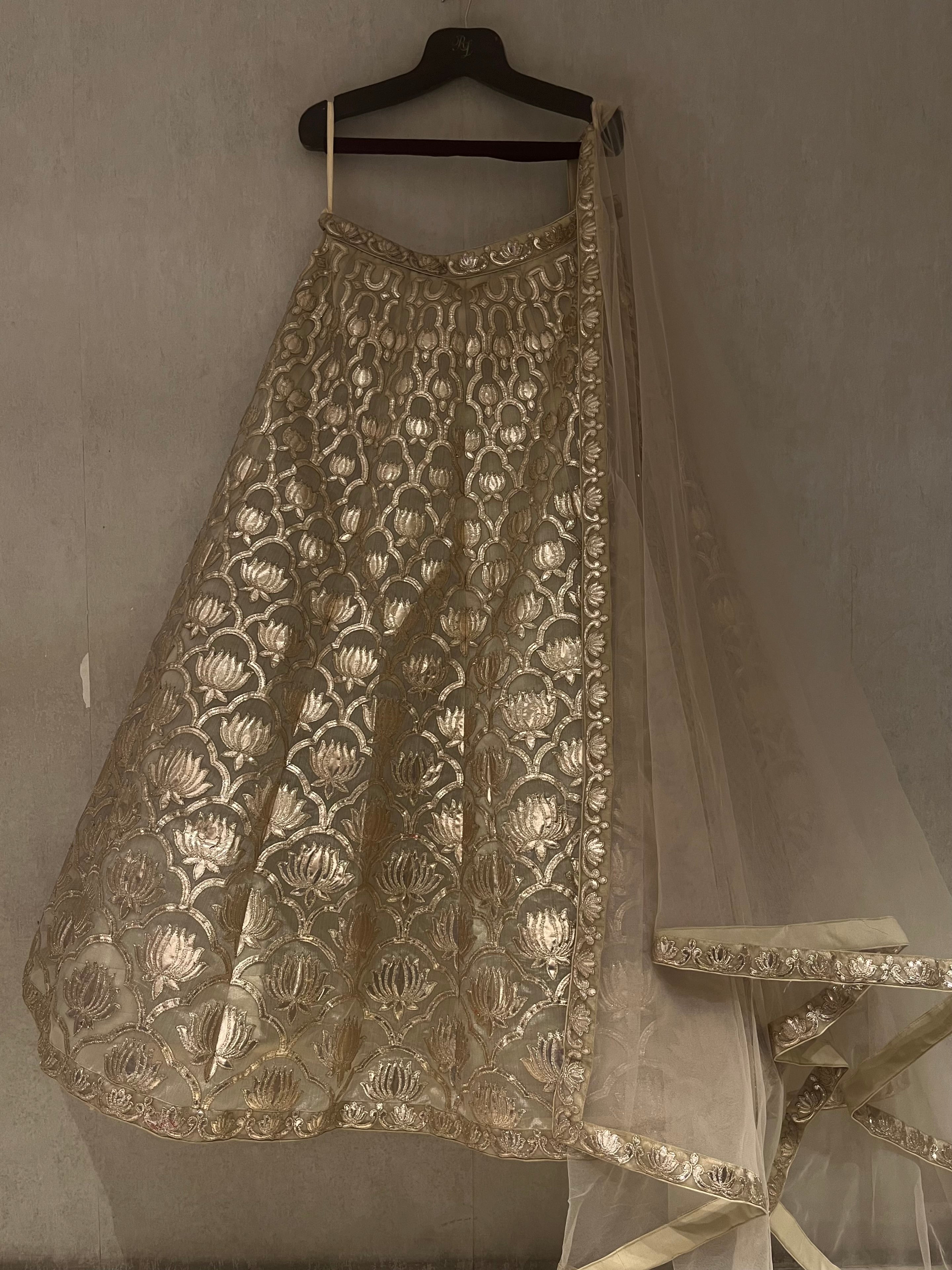 Golden Organza Lotus Lehenga Set