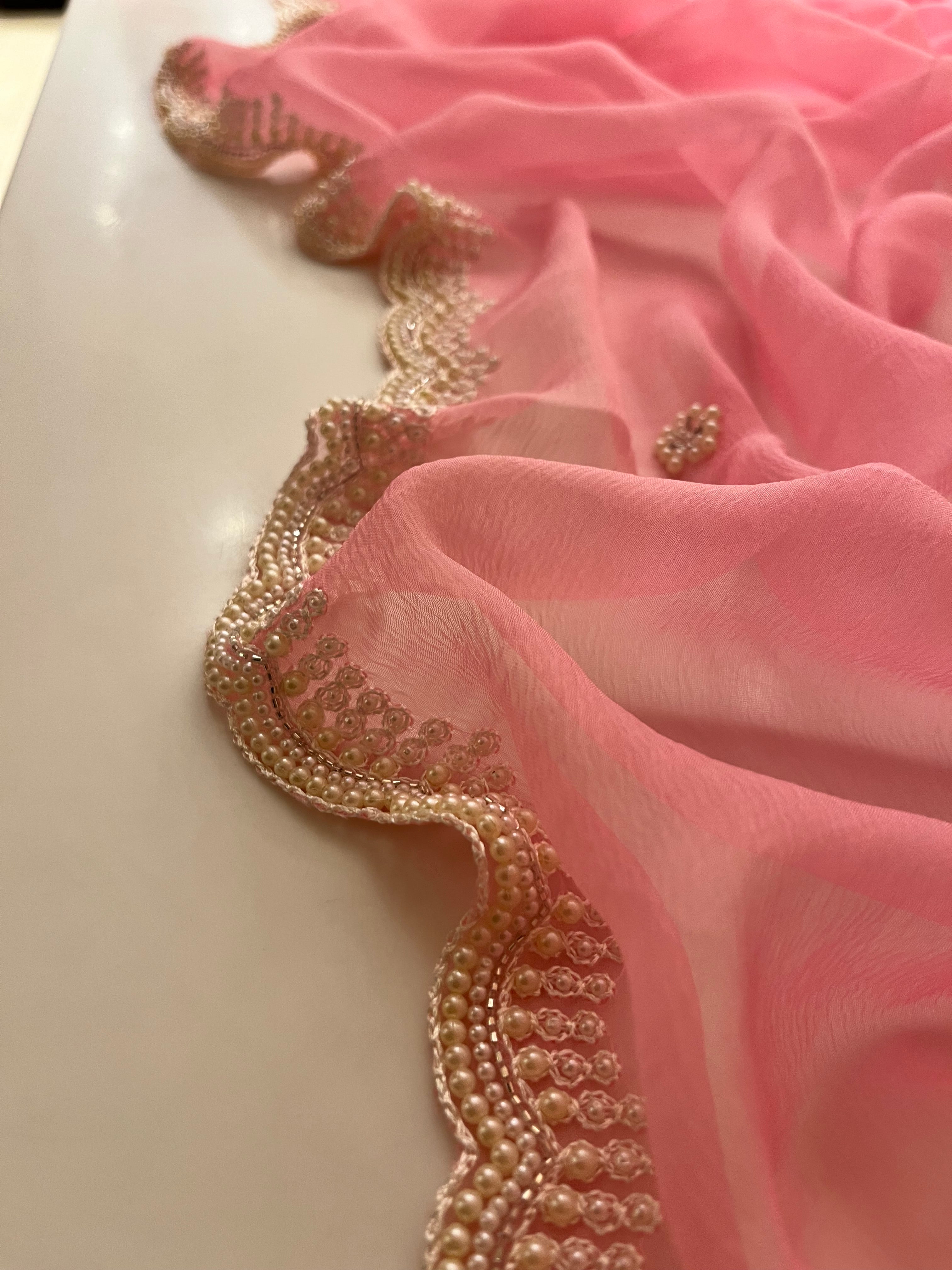 pretty pink pearl saree