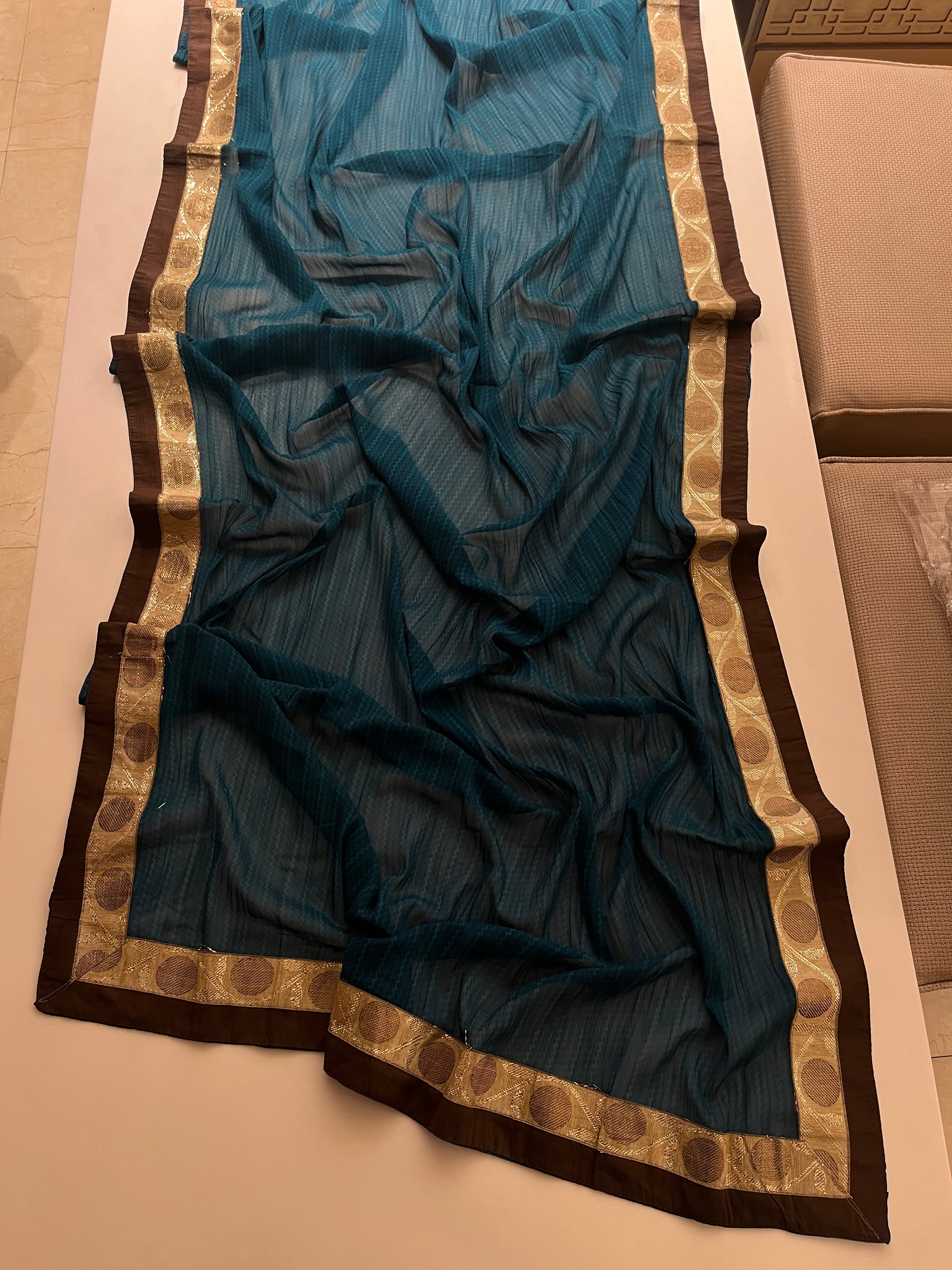 Teal & Brown half half Saree