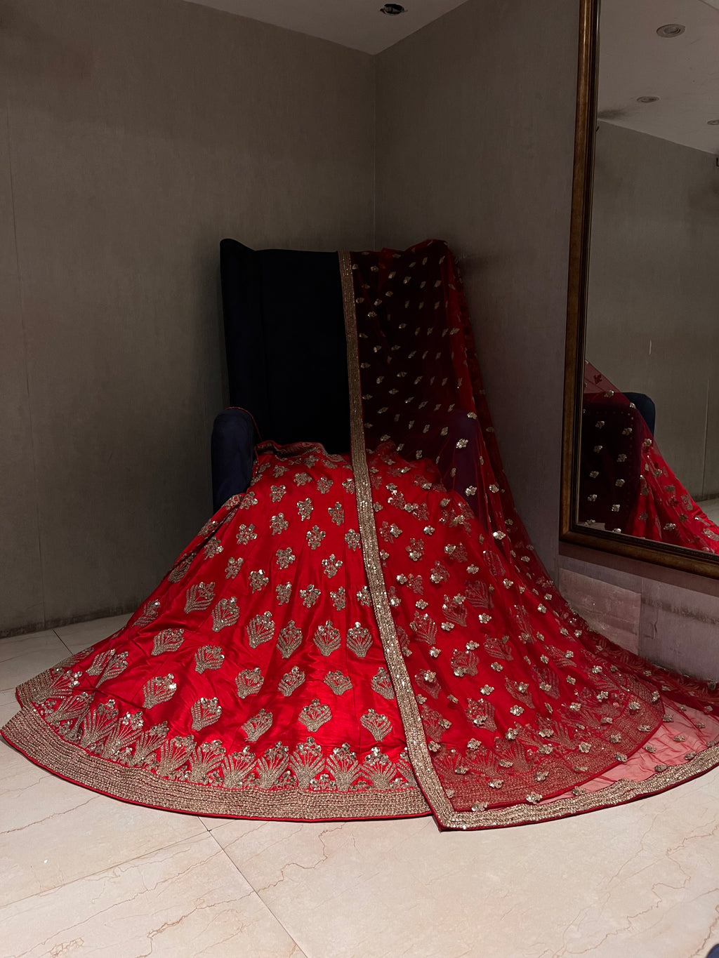 bridal red sequins lehenga set