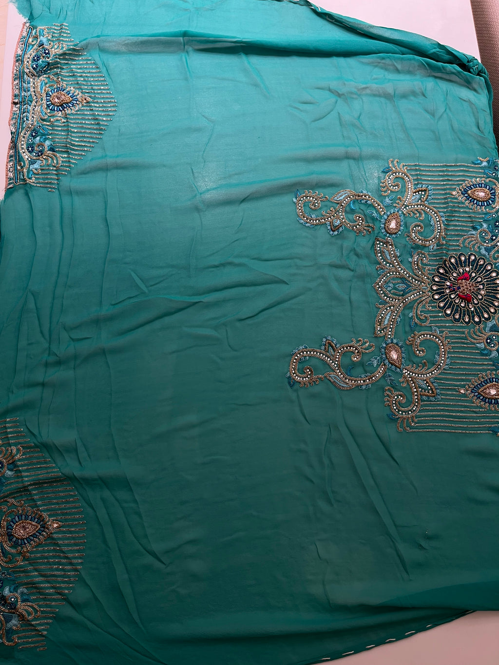 Teal Peacock Saree