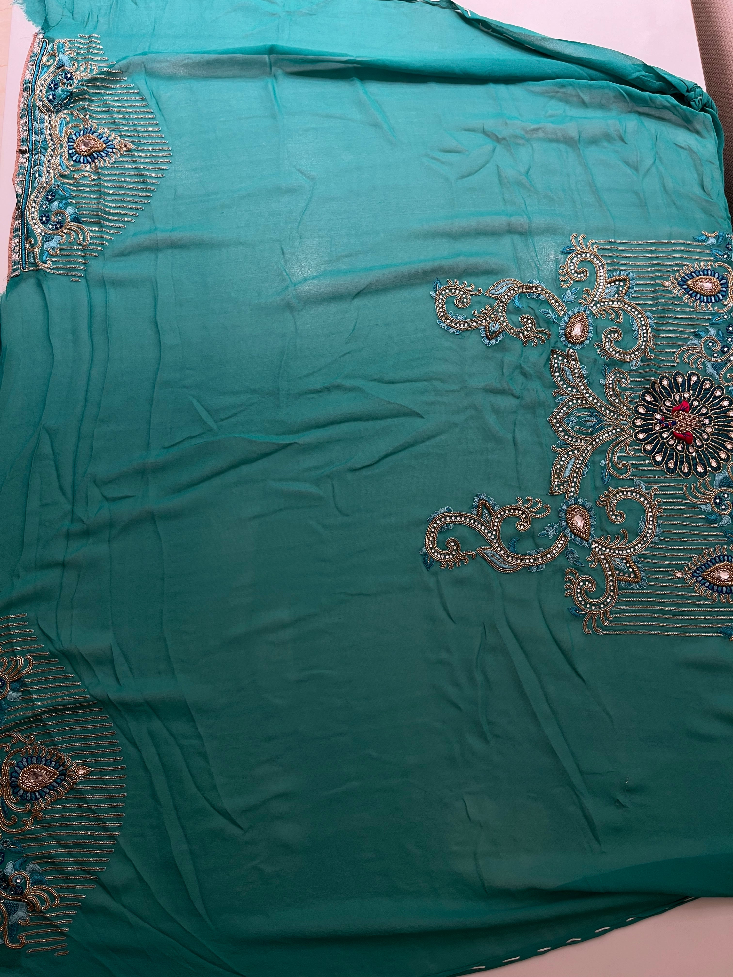 Teal Peacock Saree