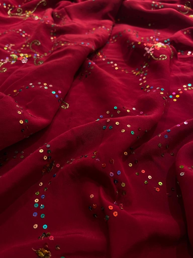 Cherry Red Pure georgette saree