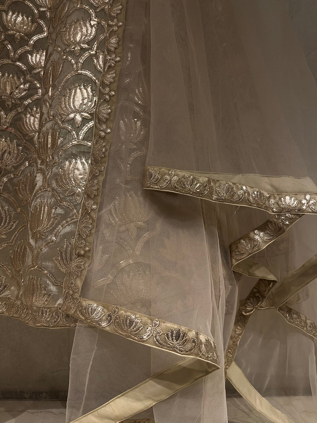 Golden Organza Lotus Lehenga Set