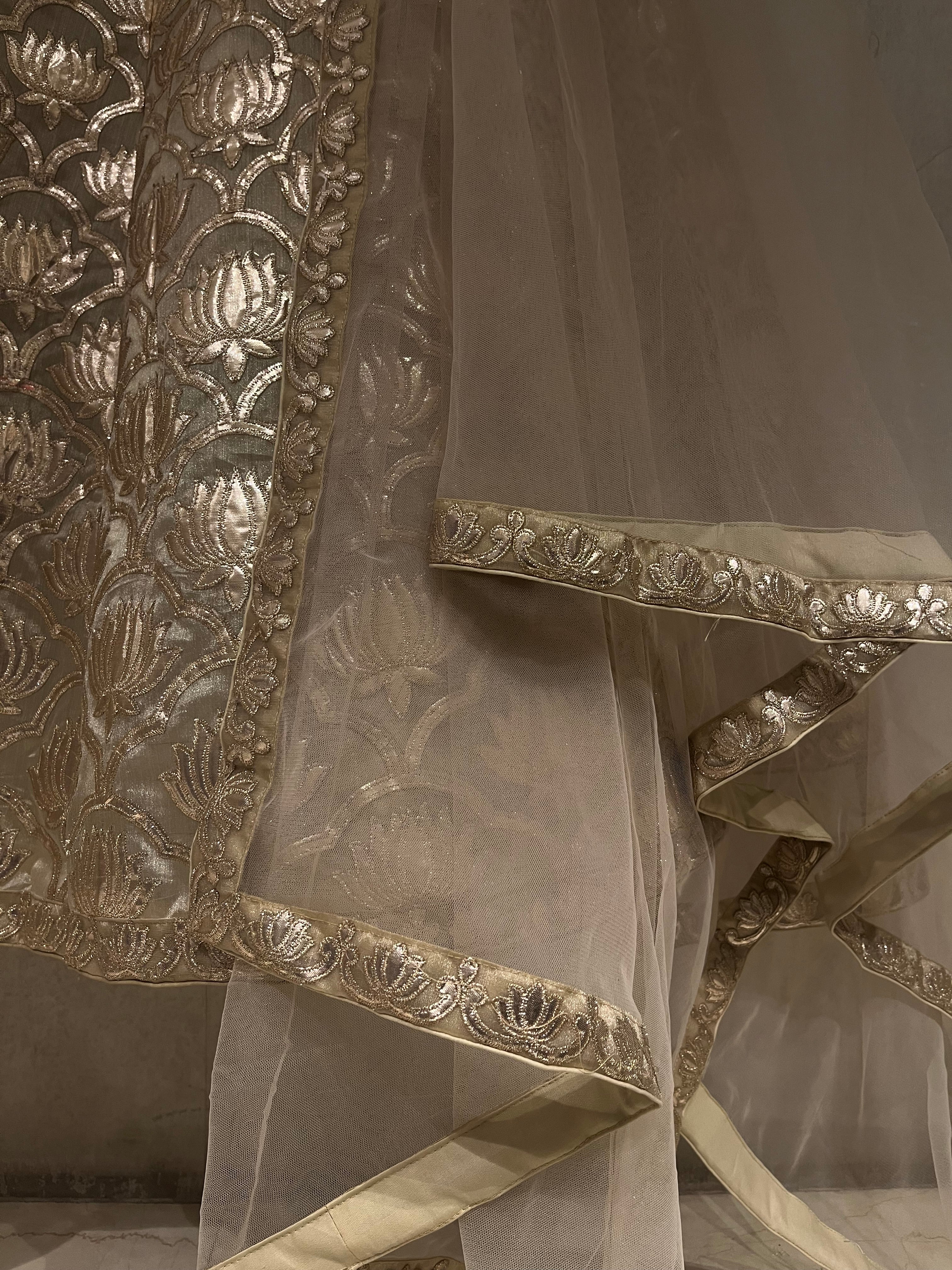 Golden Organza Lotus Lehenga Set