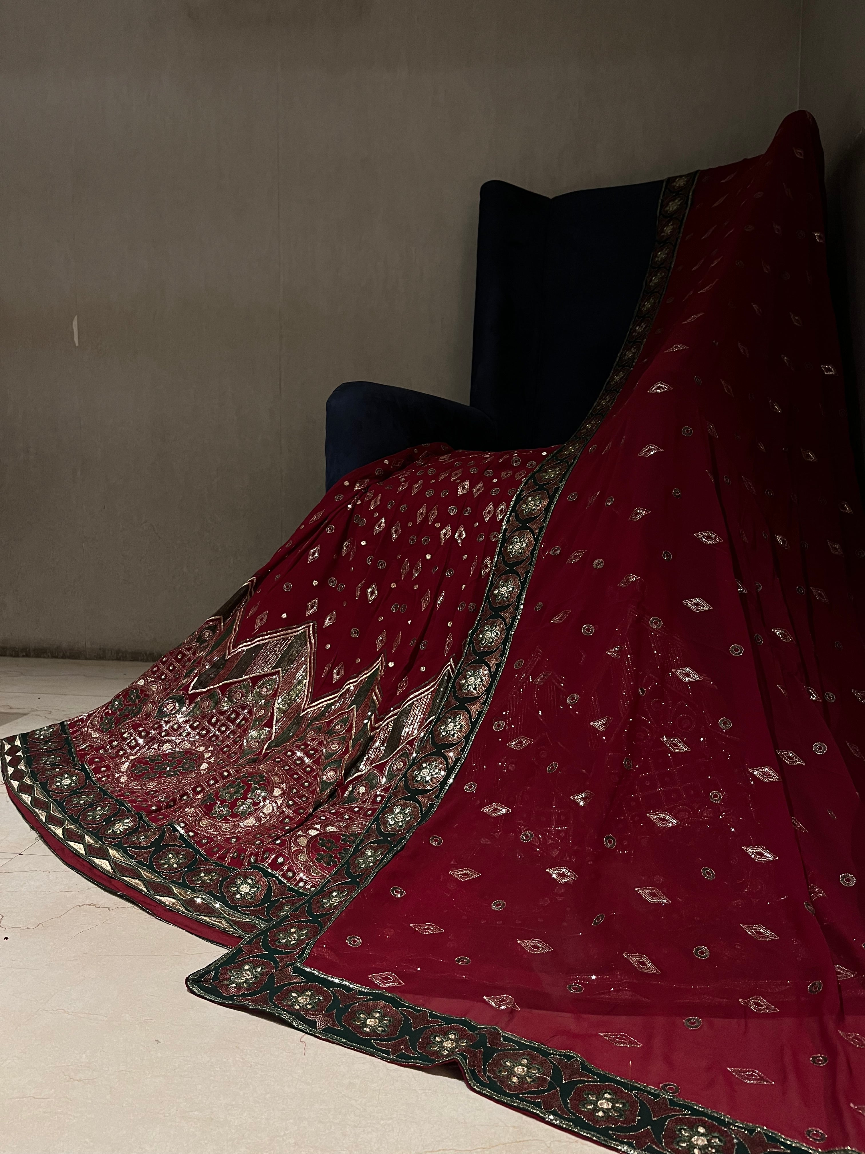 Deep Red Sequins Lehenga Set