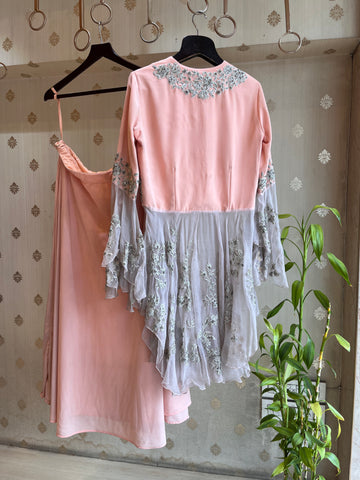 Pastel Peach Indo-western set