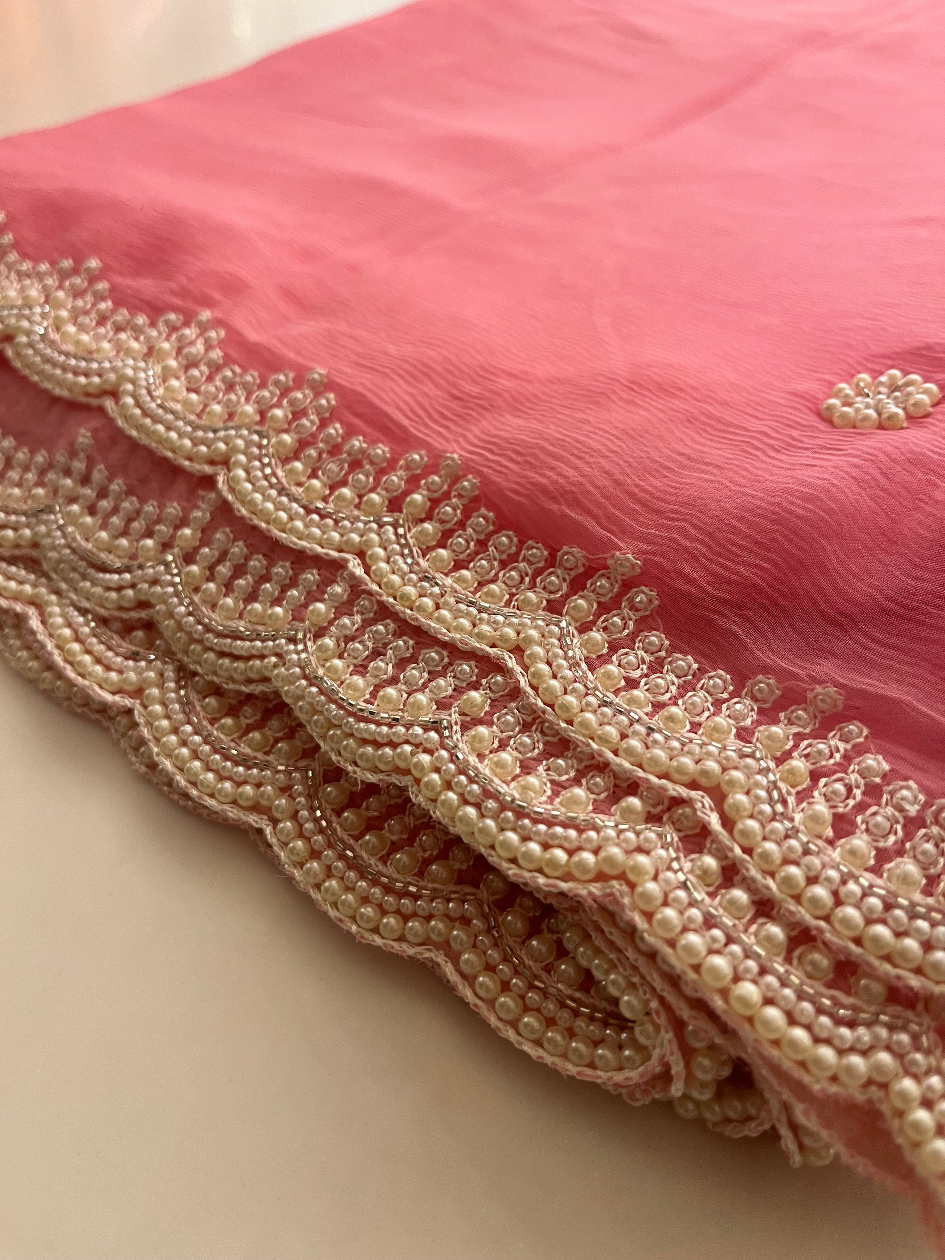 pretty pink pearl saree