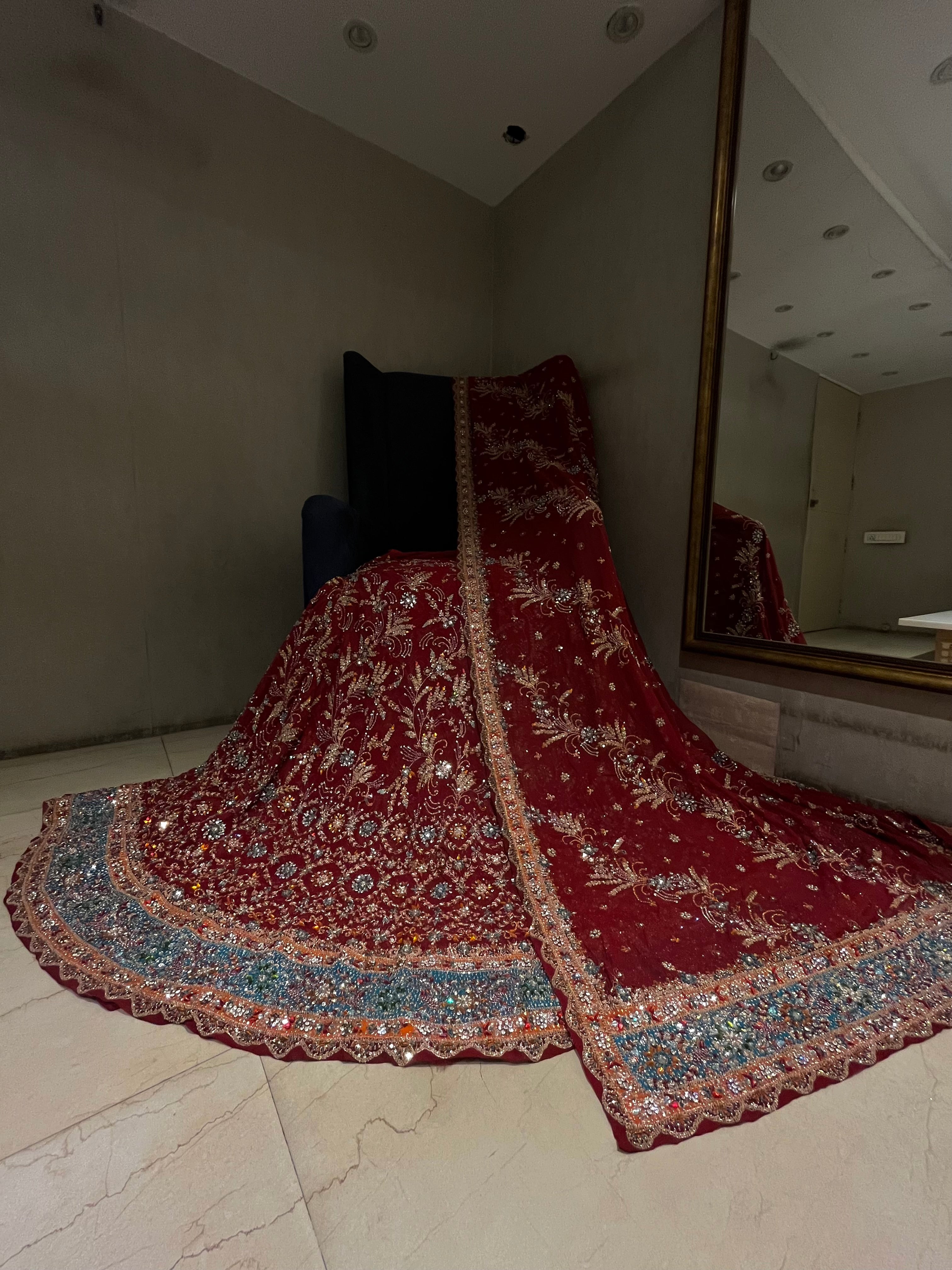 Beautiful Deep Red bridal lehenga set