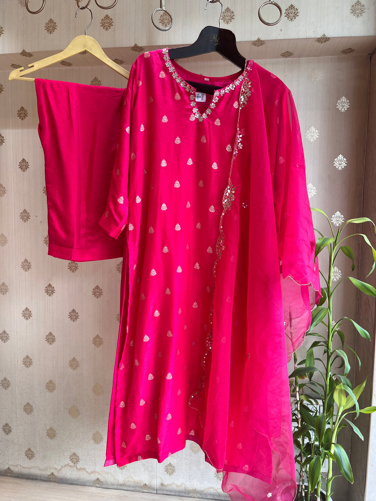 Raani Pink Chanderi Silk Suit set