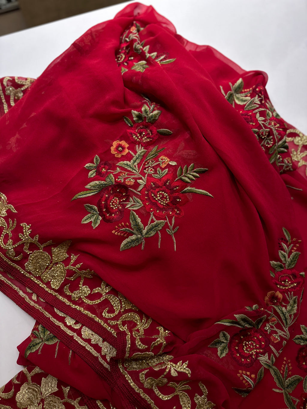 Pure Georgette Red saree