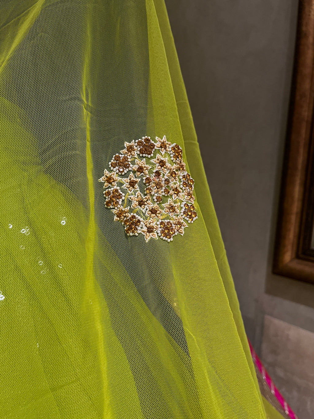Parrot green sequins lehenga set