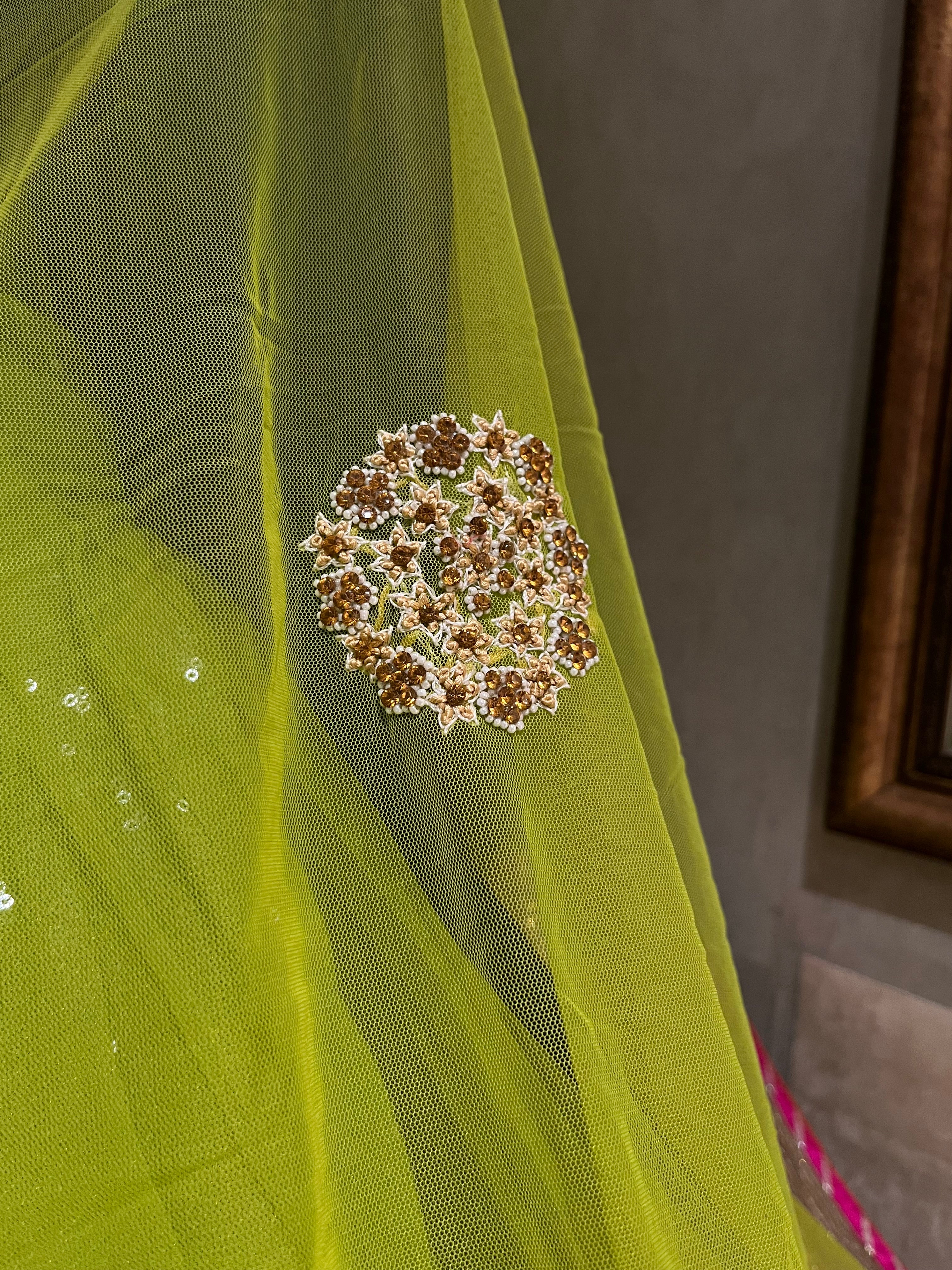 Parrot green sequins lehenga set
