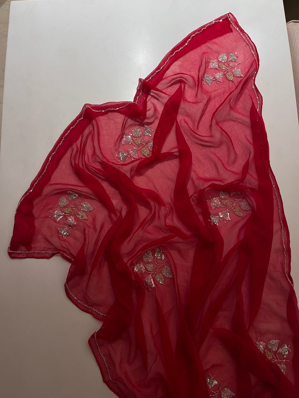 Red Leaf Pure Chiffon Saree