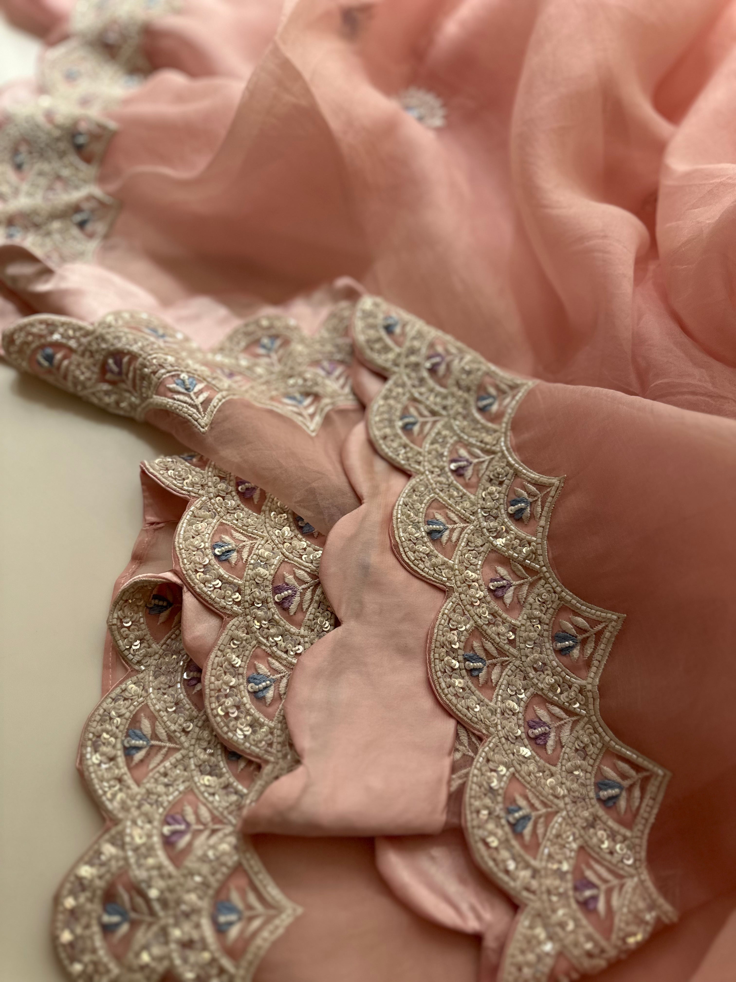 Soft Pink Pearl saree with pearl blouse