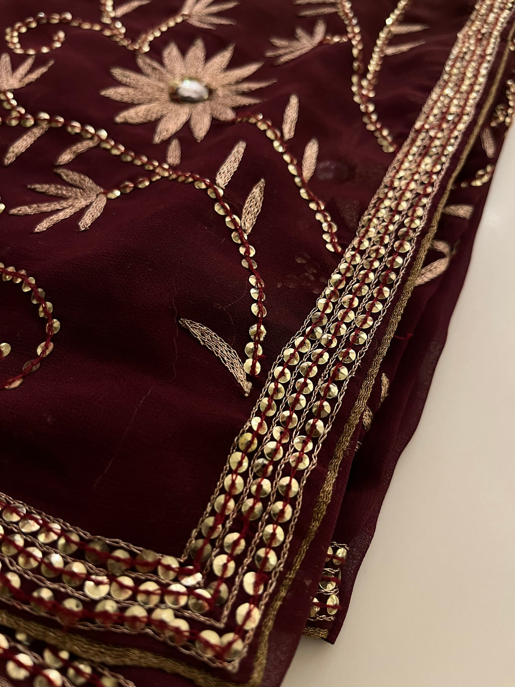 sequins and resham wine saree