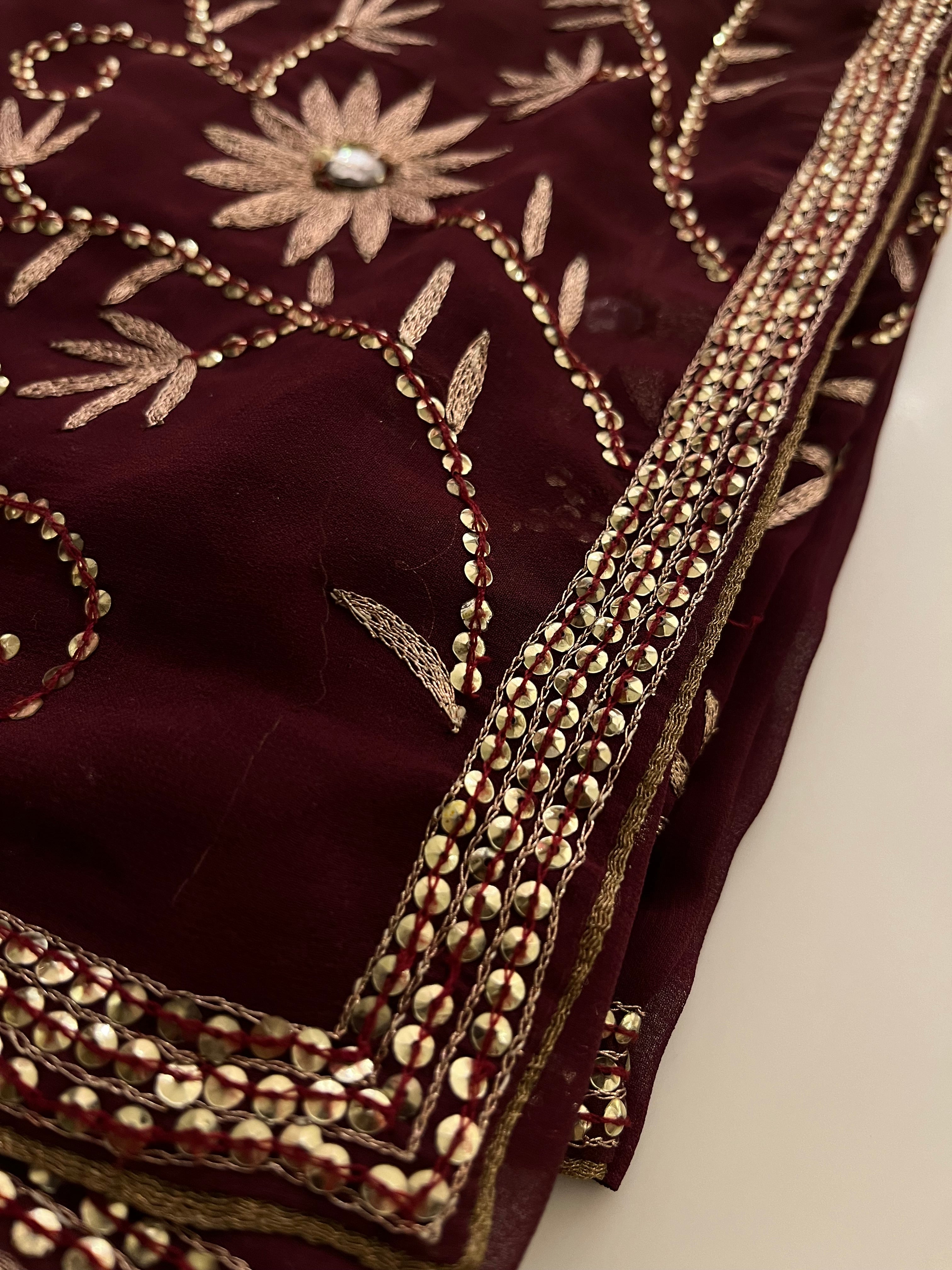 sequins and resham wine saree