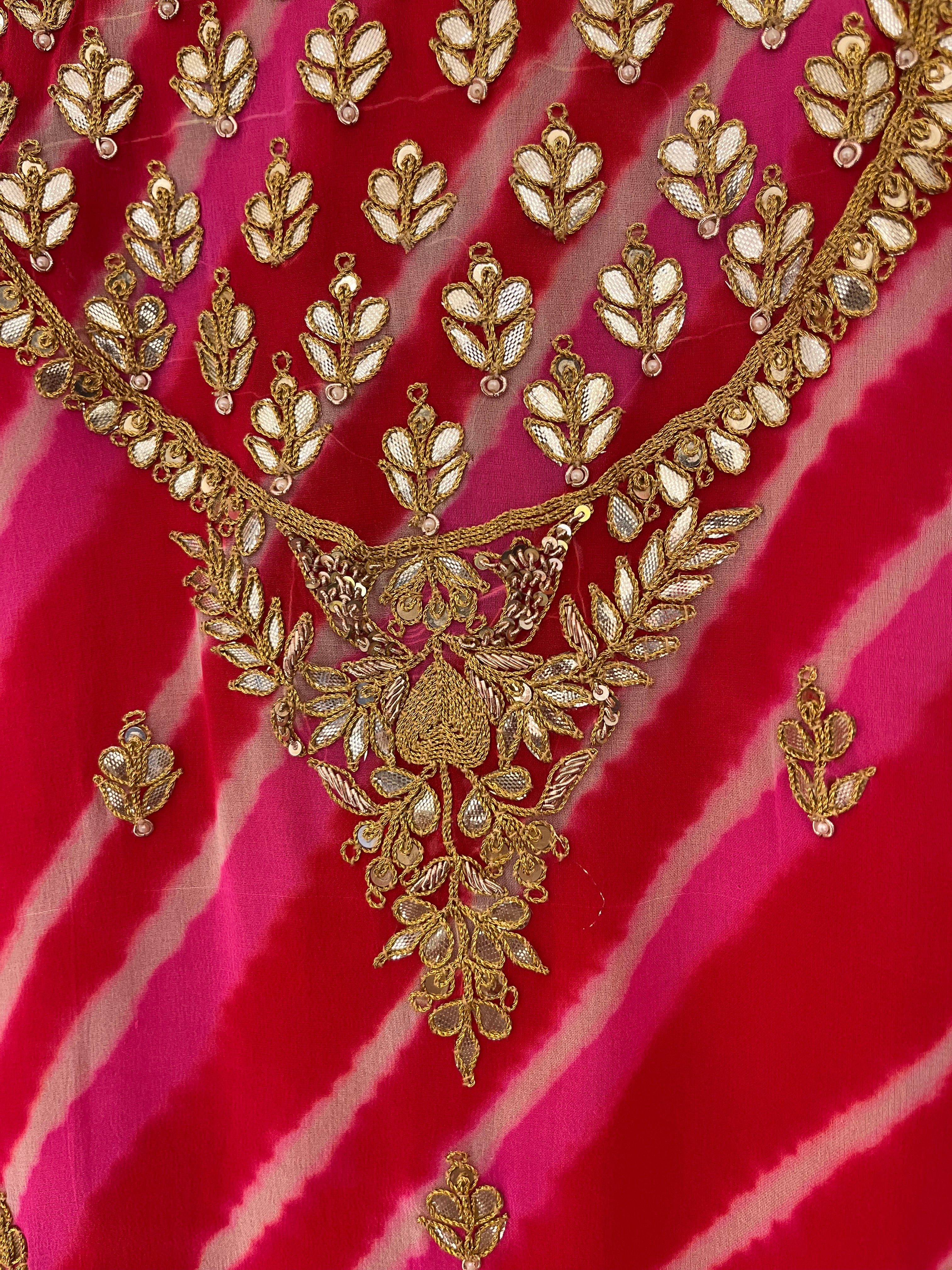 Red and Pink Leheriya Kurti