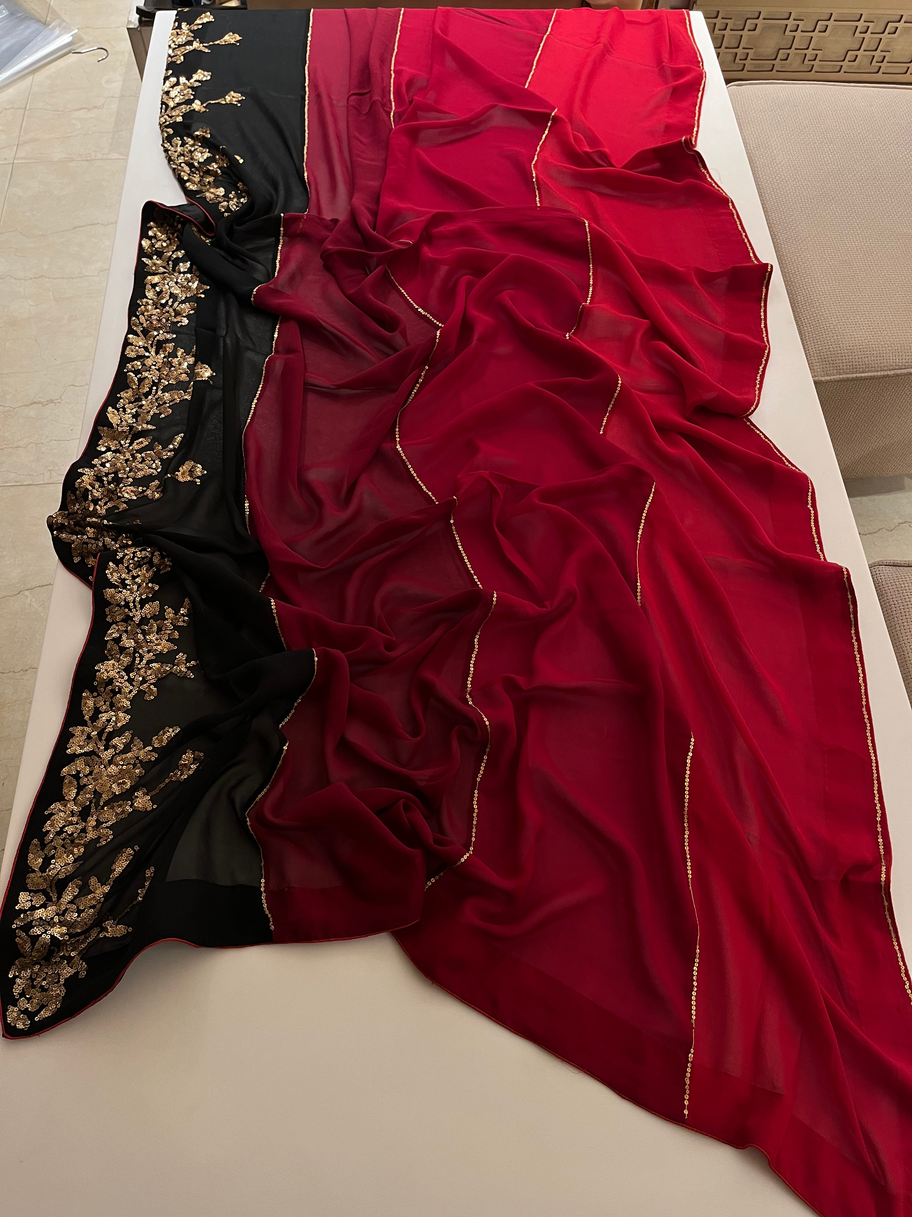 Cherry Red Georgette Saree