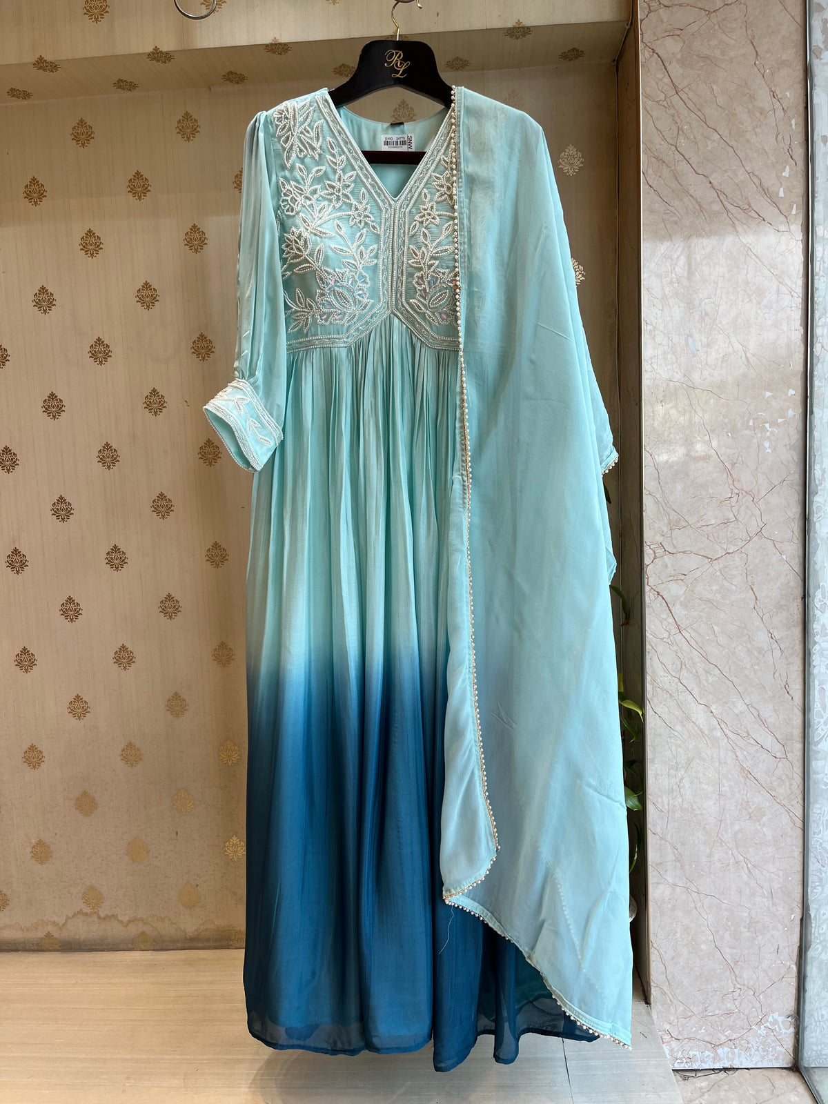 Aqua-Ombré Anarkali Suit