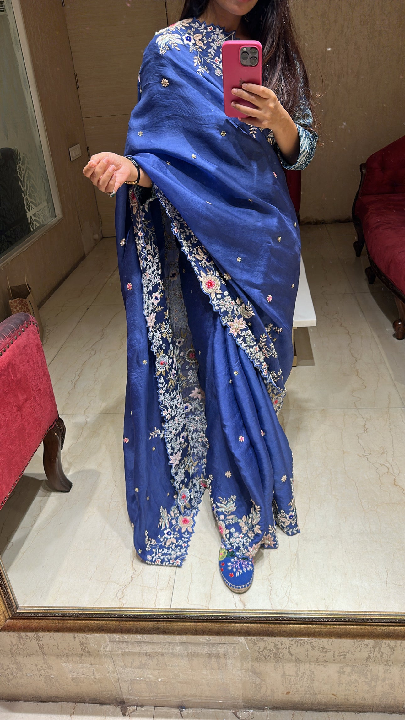 Ocean Blue Resham saree