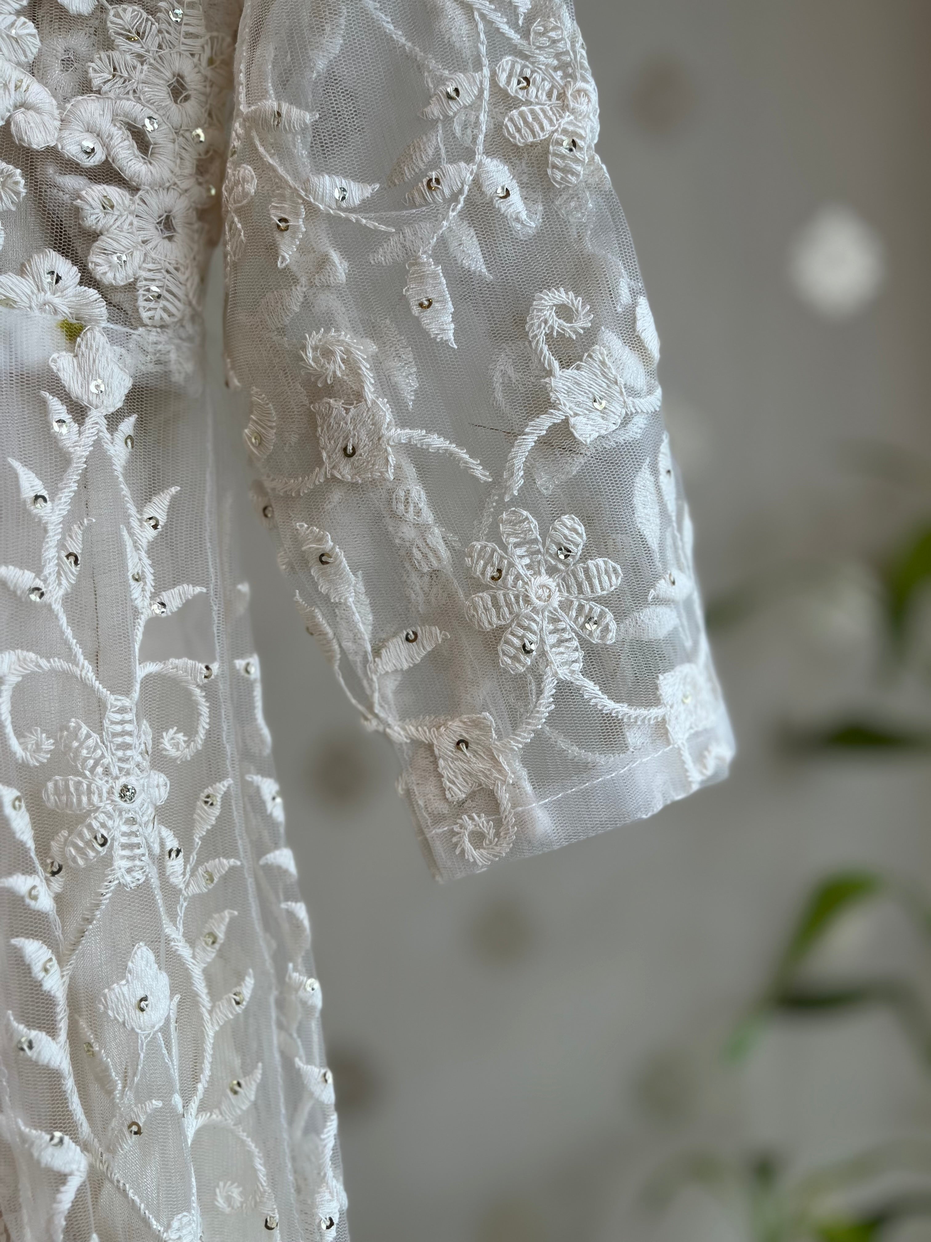 Snow White Embroidery Anarkali