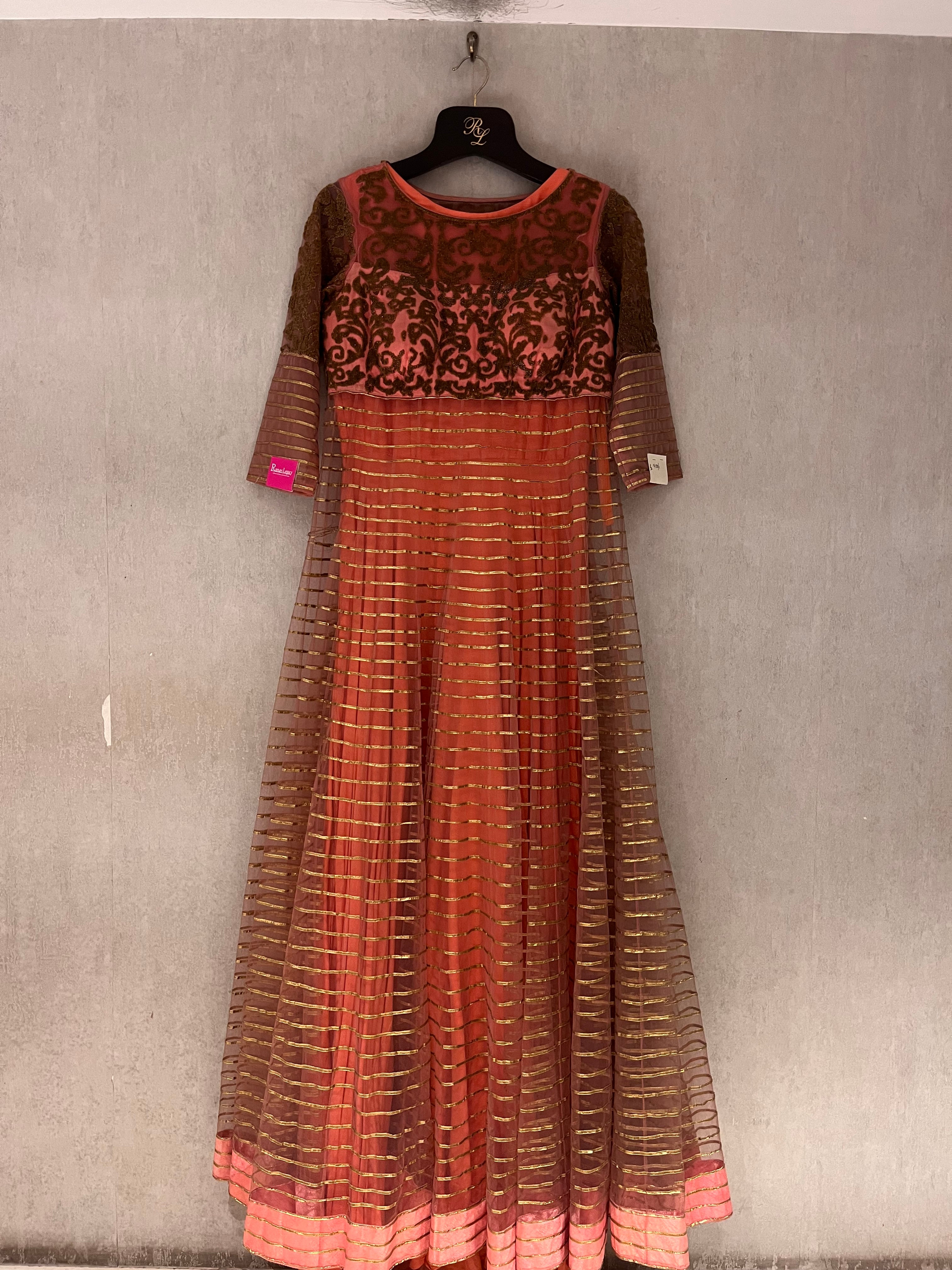 peach cutdana net gown