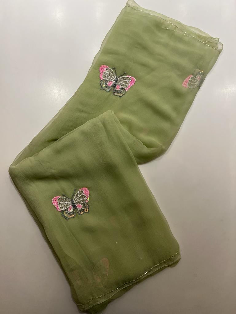 Elaichi green butterfly saree
