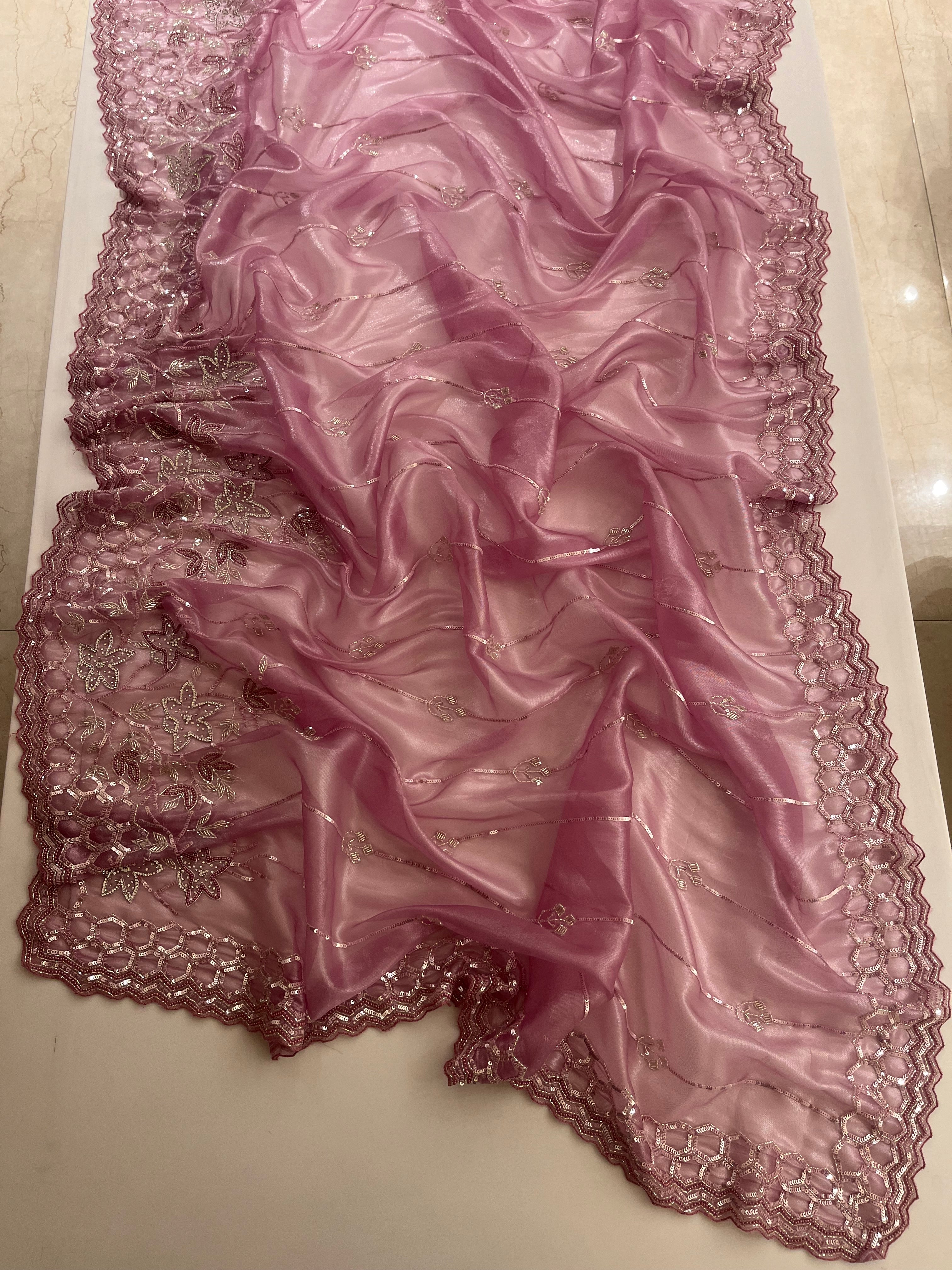Glossy Pink Evening Saree