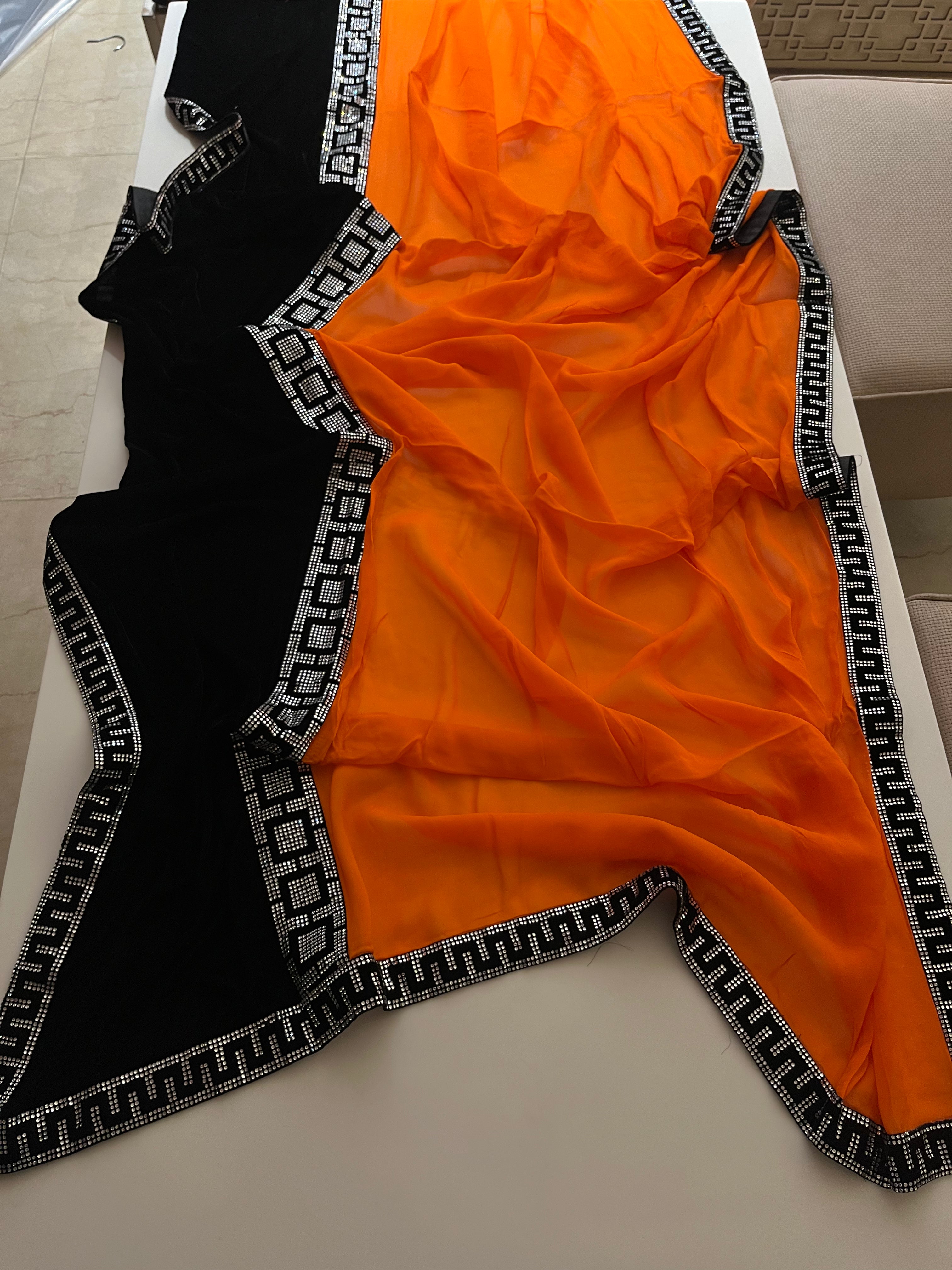 Tangerine PureGeorgette Saree