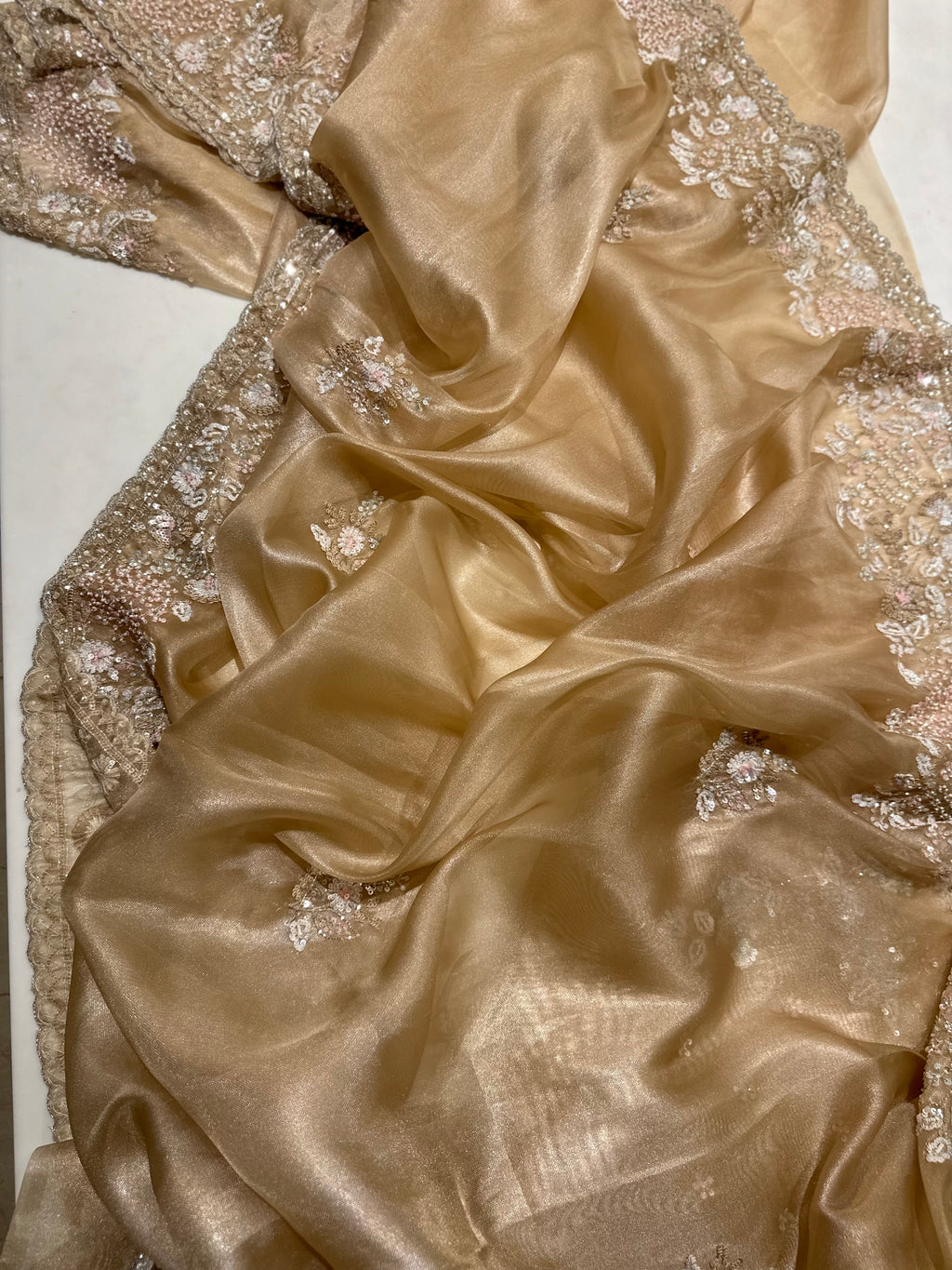 Gold Tissue Handwork Saree