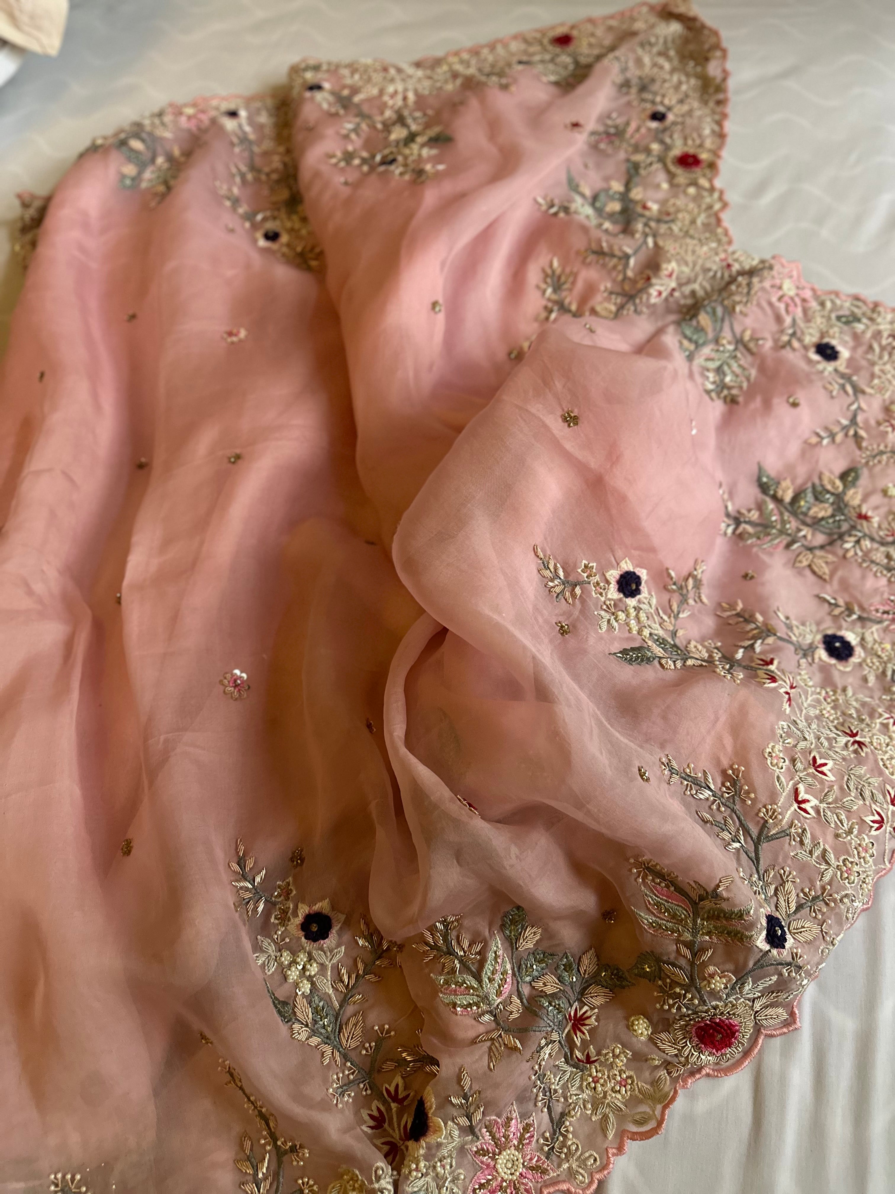 Gulaab Pure Organza Soft pink saree
