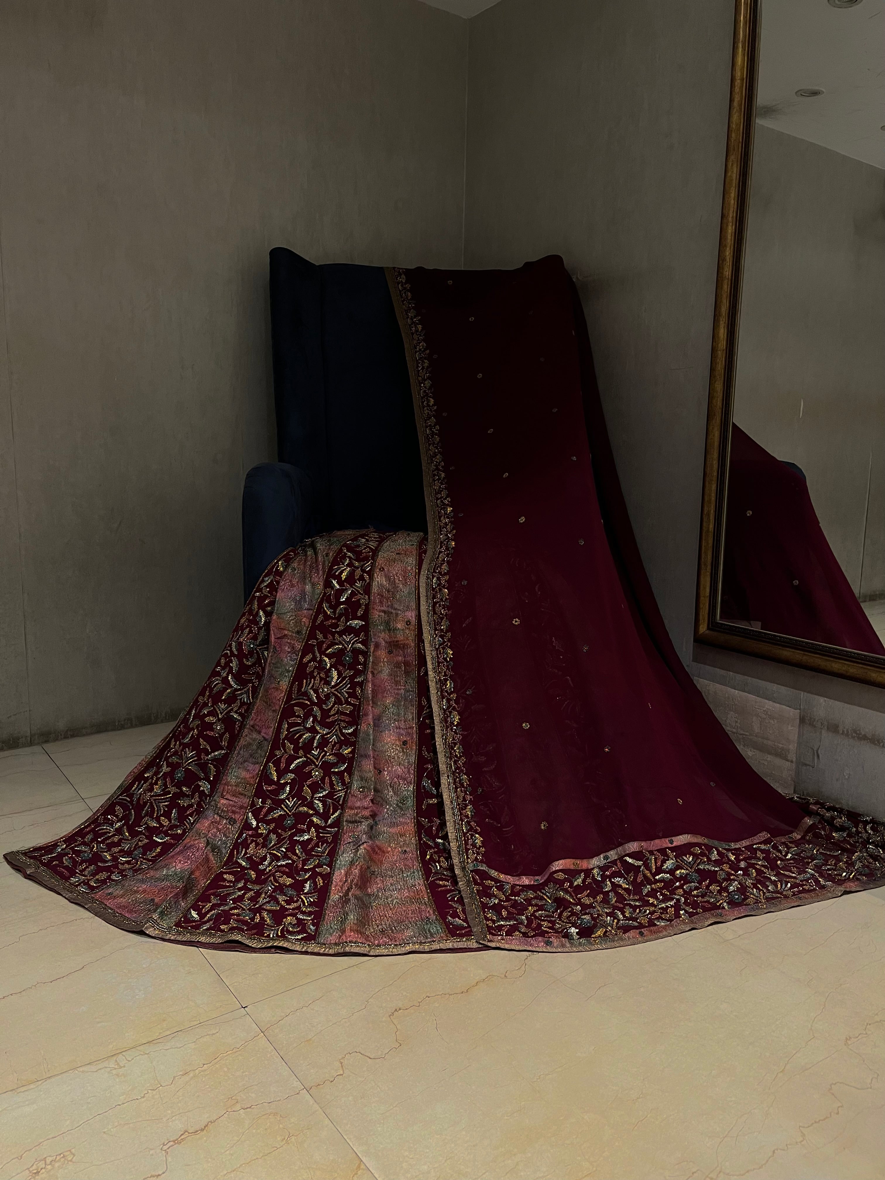 Silk And georgette Kali Lehenga Set