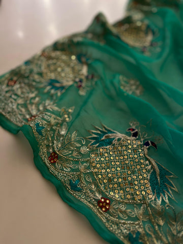 Bottle Green chiffon saree