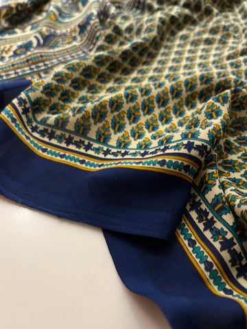 Printed Ivory Royal Blue saree