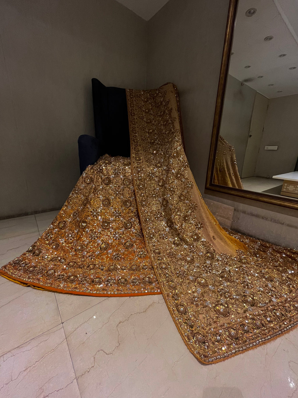 Golden Yellow Zardozi Bridal Lehenga Set