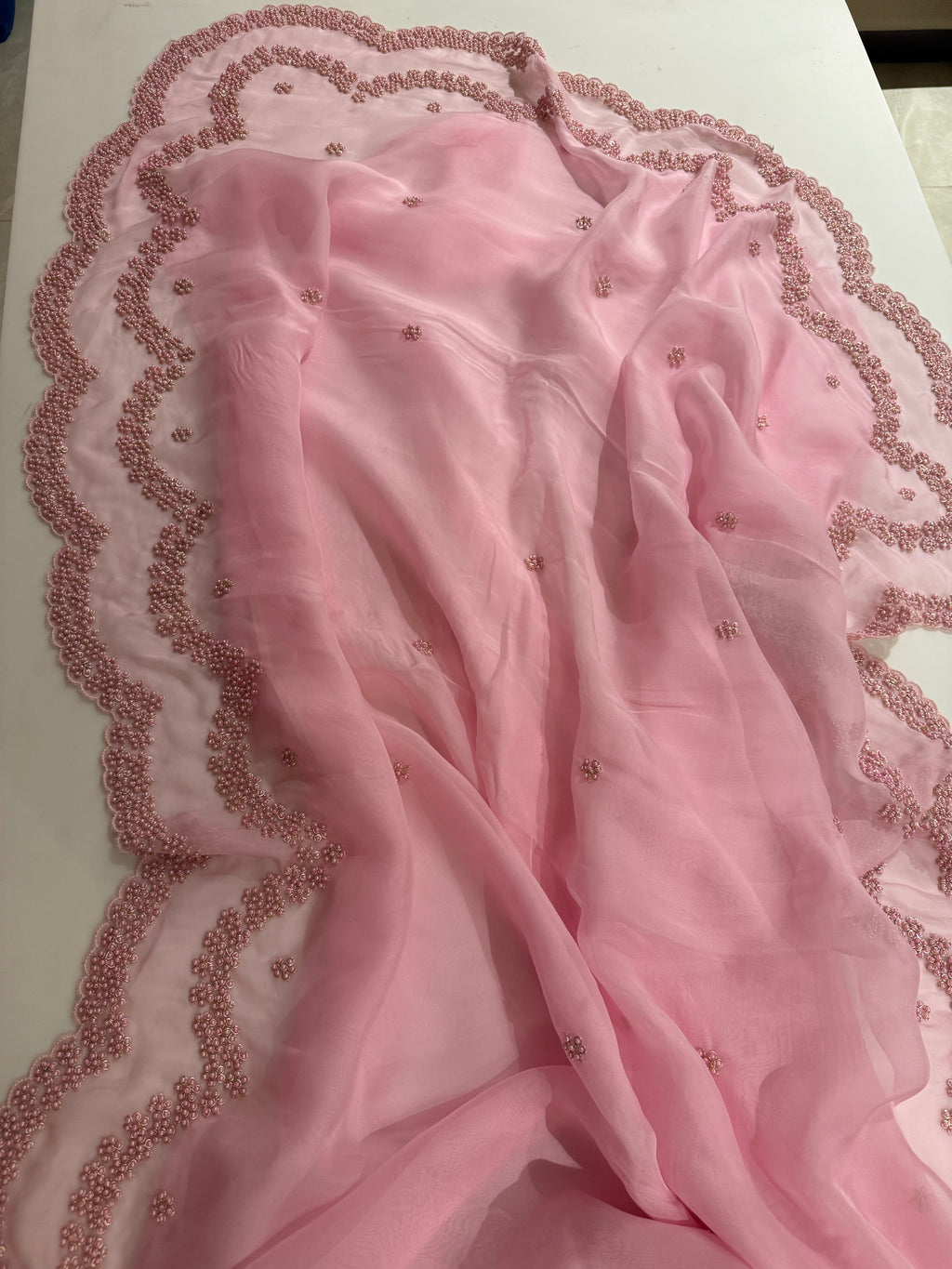 Lotus Pearl Pink Organza Saree