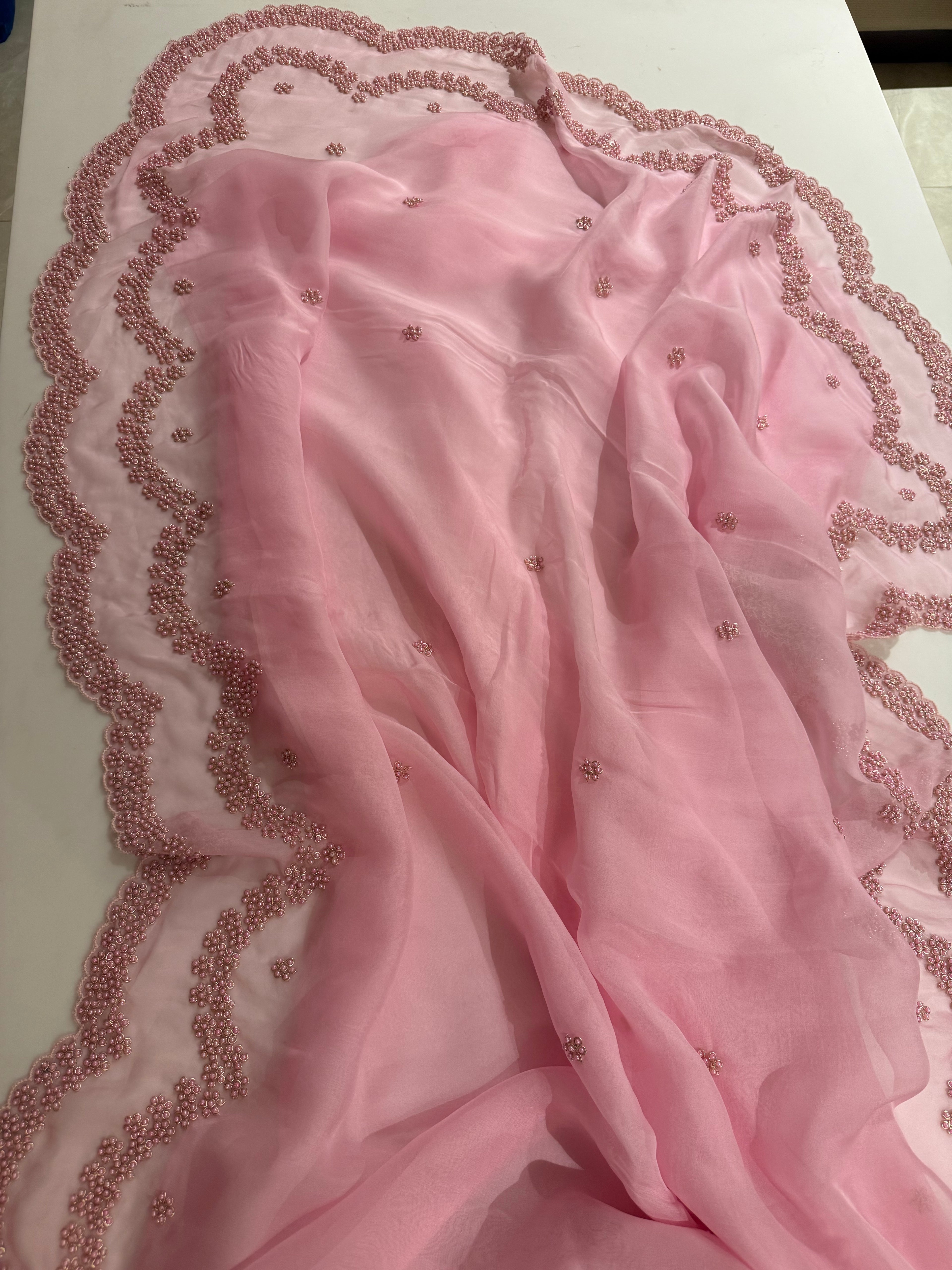Lotus Pearl Pink Organza Saree