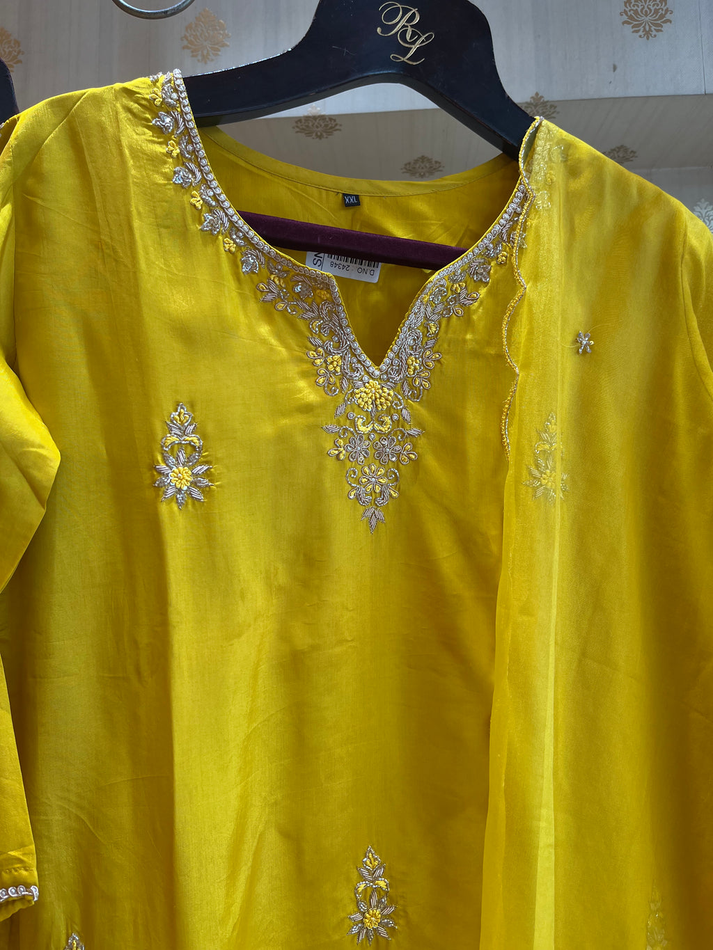 Mustard Yellow Silk Straight Suit Set