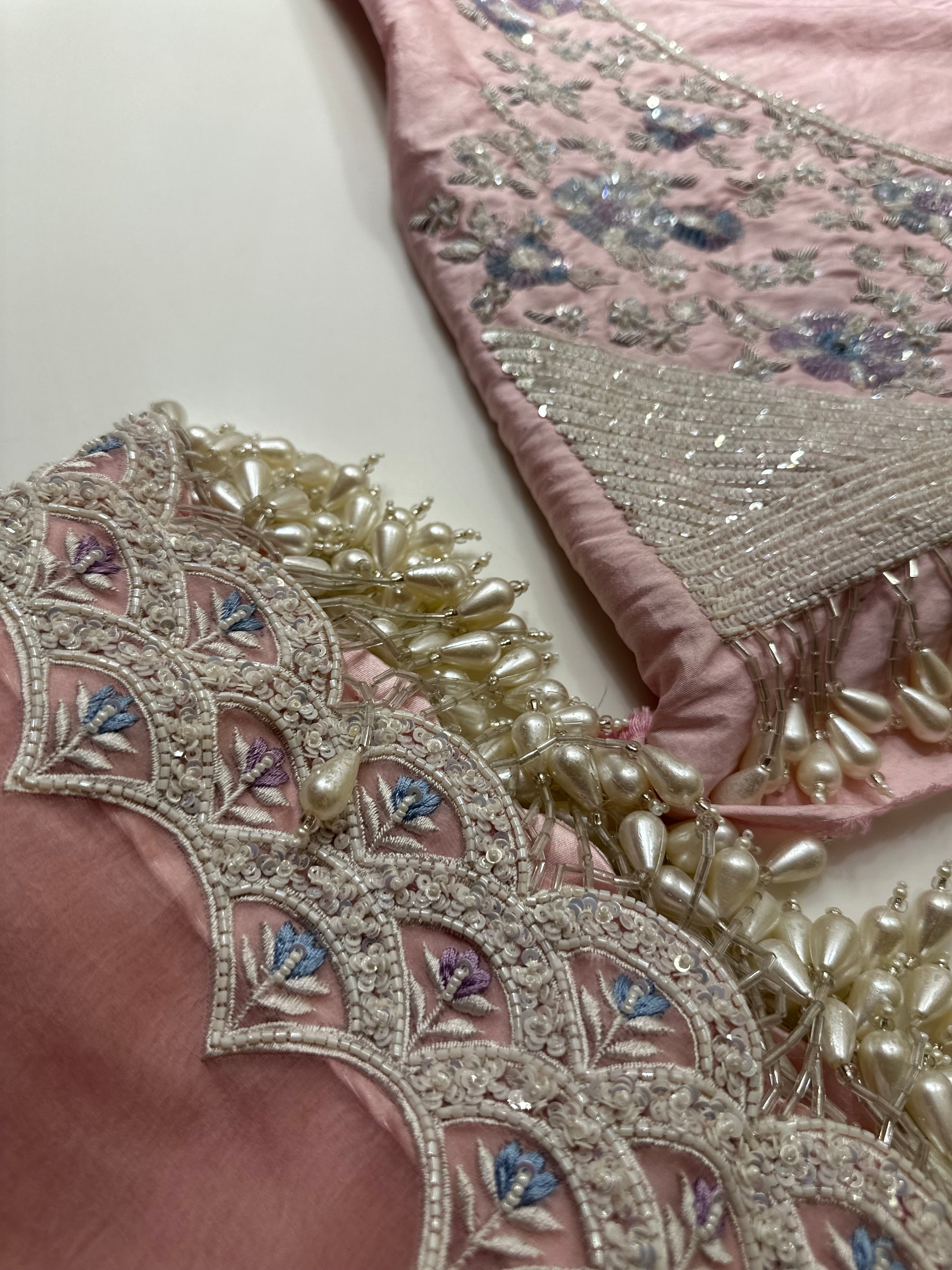 Soft Pink Pearl saree with pearl blouse
