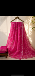 Chiffon saree Plum design in hot pink