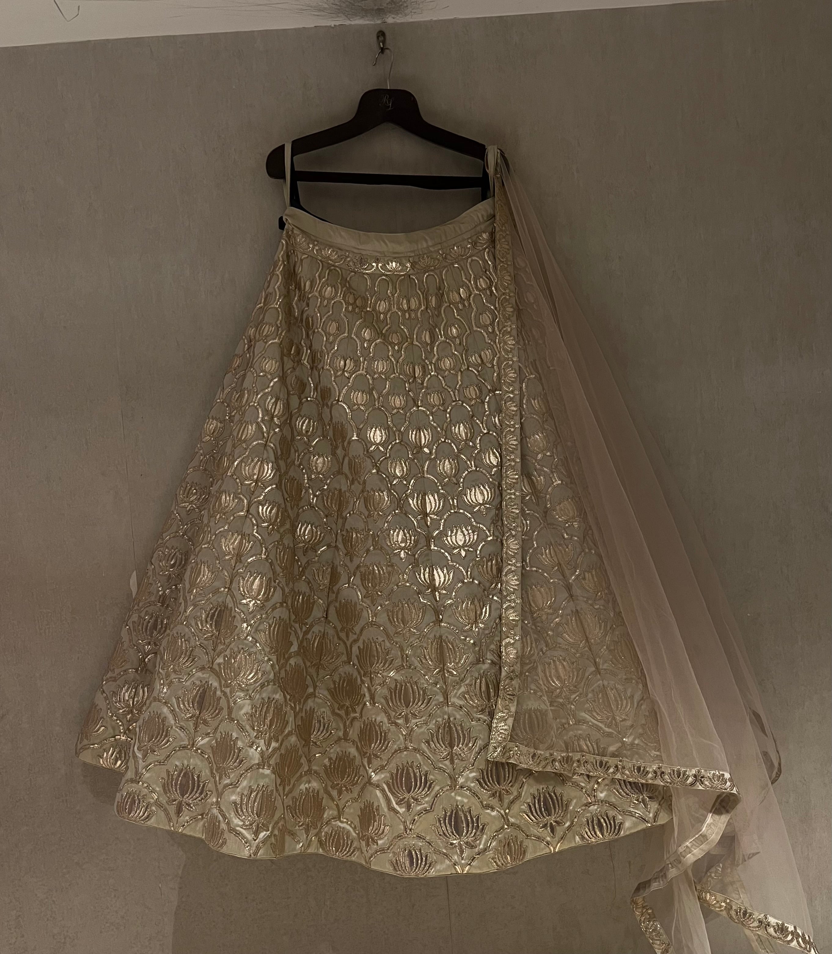 Gold Raw Silk Lotus Lehenga Set