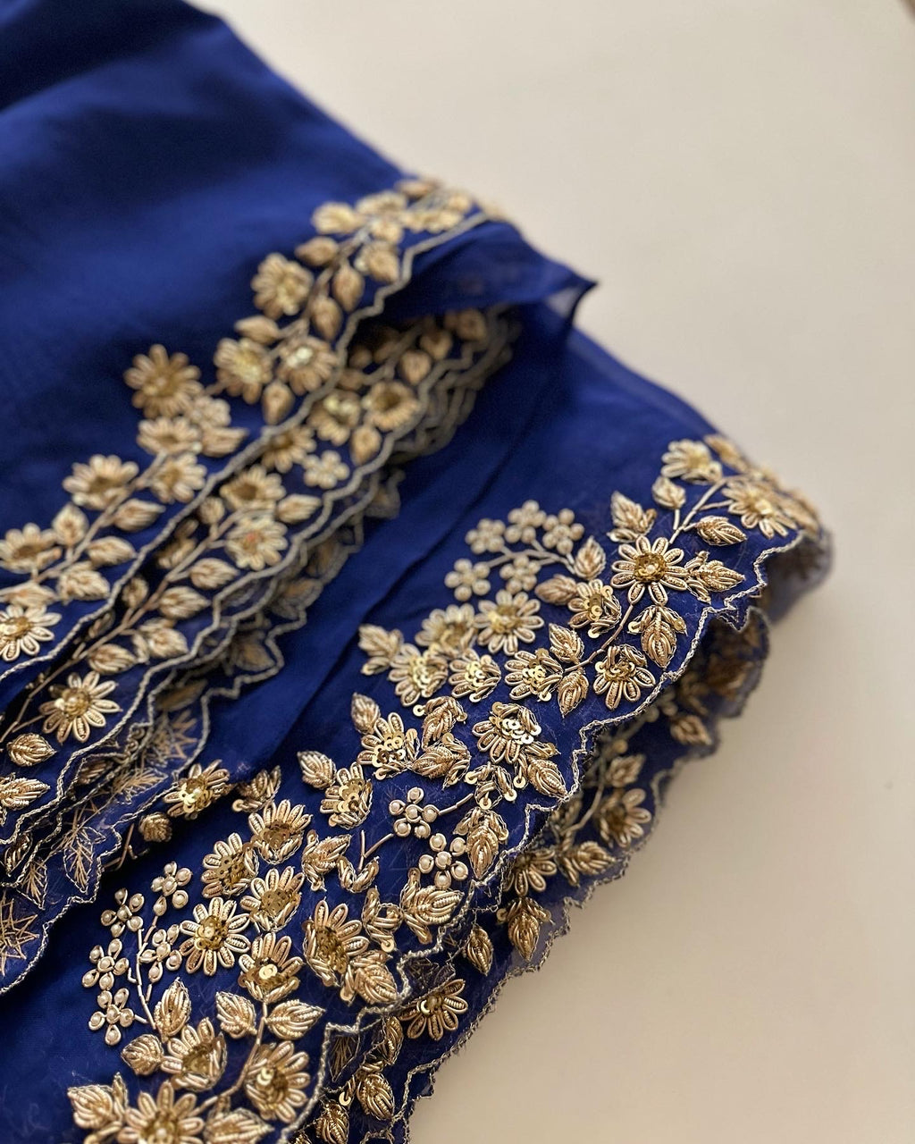 Peacock Blue Zardozi Saree