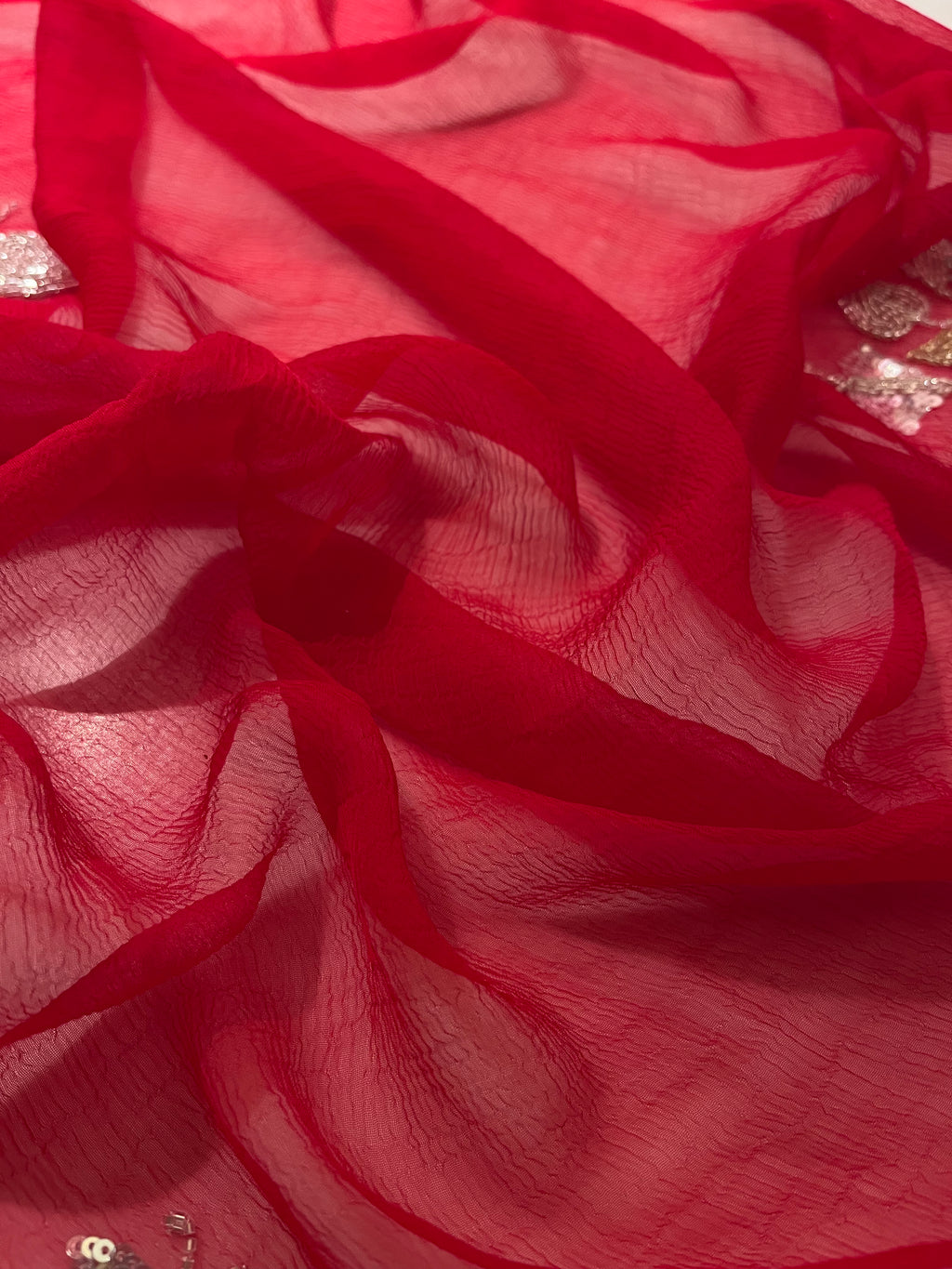 Red Leaf Pure Chiffon Saree